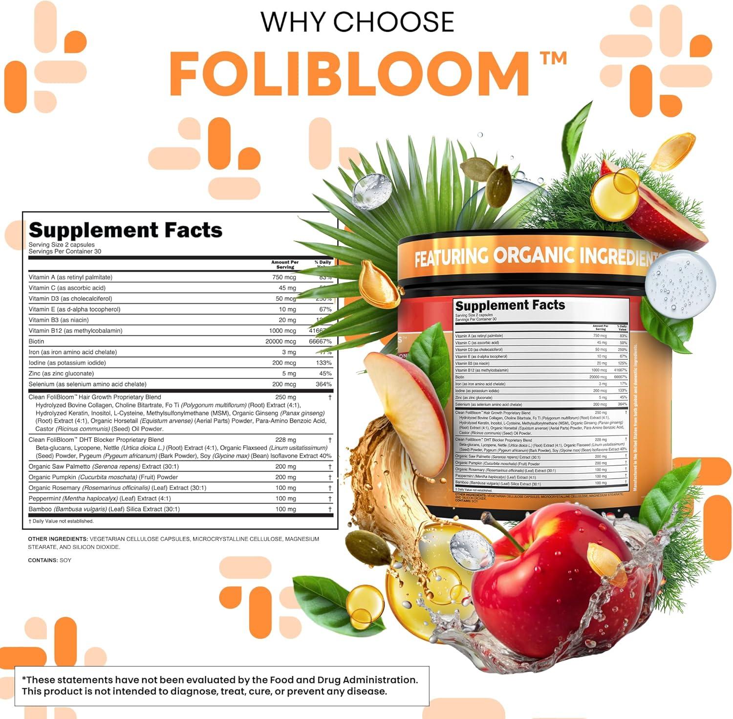 image:imageClean Nutra Pumpkin Seed Oil Capsules Saw Palmetto Biotin Collagen Keratin MSM Folate Hyaluronic Acid Supplements B12 Zinc Hair Supplement for Women Men Iodine 5MTHF B12 Vitamin B960 Pills
