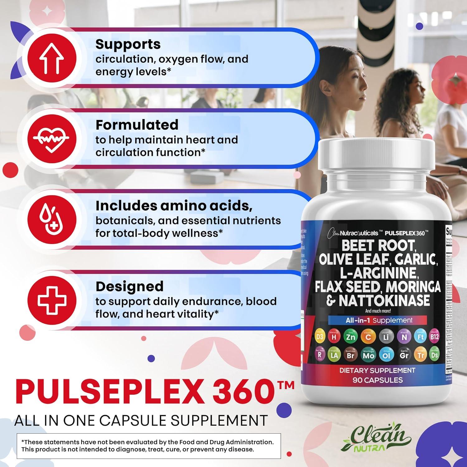 image:imageClean Nutraceuticals Beet Root Capsules Olive Leaf Nattokinase Garlic Extract LArginine Omega 3 Red Yeast Rice Hibiscus Danshen Healthy Support Supplement 90 Ct