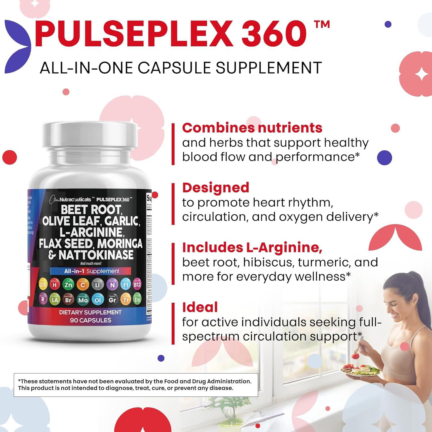 image:imageClean Nutraceuticals Beet Root Capsules Olive Leaf Nattokinase Garlic Extract LArginine Omega 3 Red Yeast Rice Hibiscus Danshen Healthy Support Supplement 90 Ct