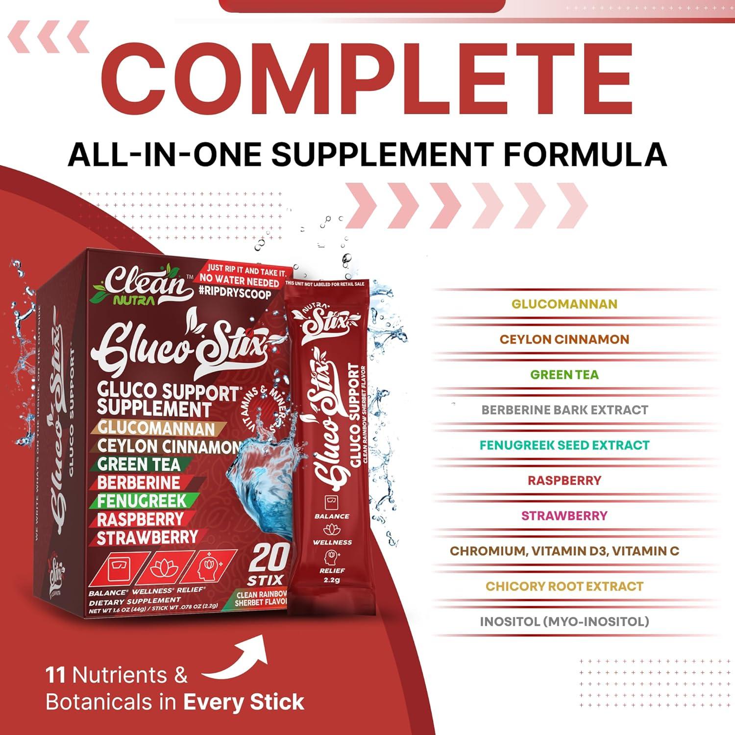 image:imageClean Nutraceuticals Ceylon Cinnamon Powder Green Tea Extract Glucomannan Berberine Supplement Chromium Picolinate Apple Cider Vinegar Rainbow Sherbet Powder Sticks 20 Count1
