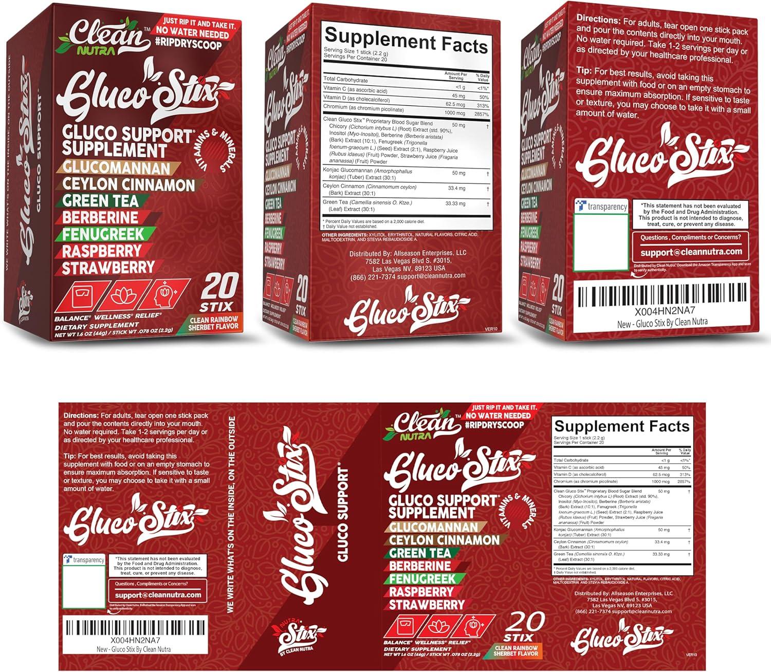 image:imageClean Nutraceuticals Ceylon Cinnamon Powder Green Tea Extract Glucomannan Berberine Supplement Chromium Picolinate Apple Cider Vinegar Rainbow Sherbet Powder Sticks 20 Count1