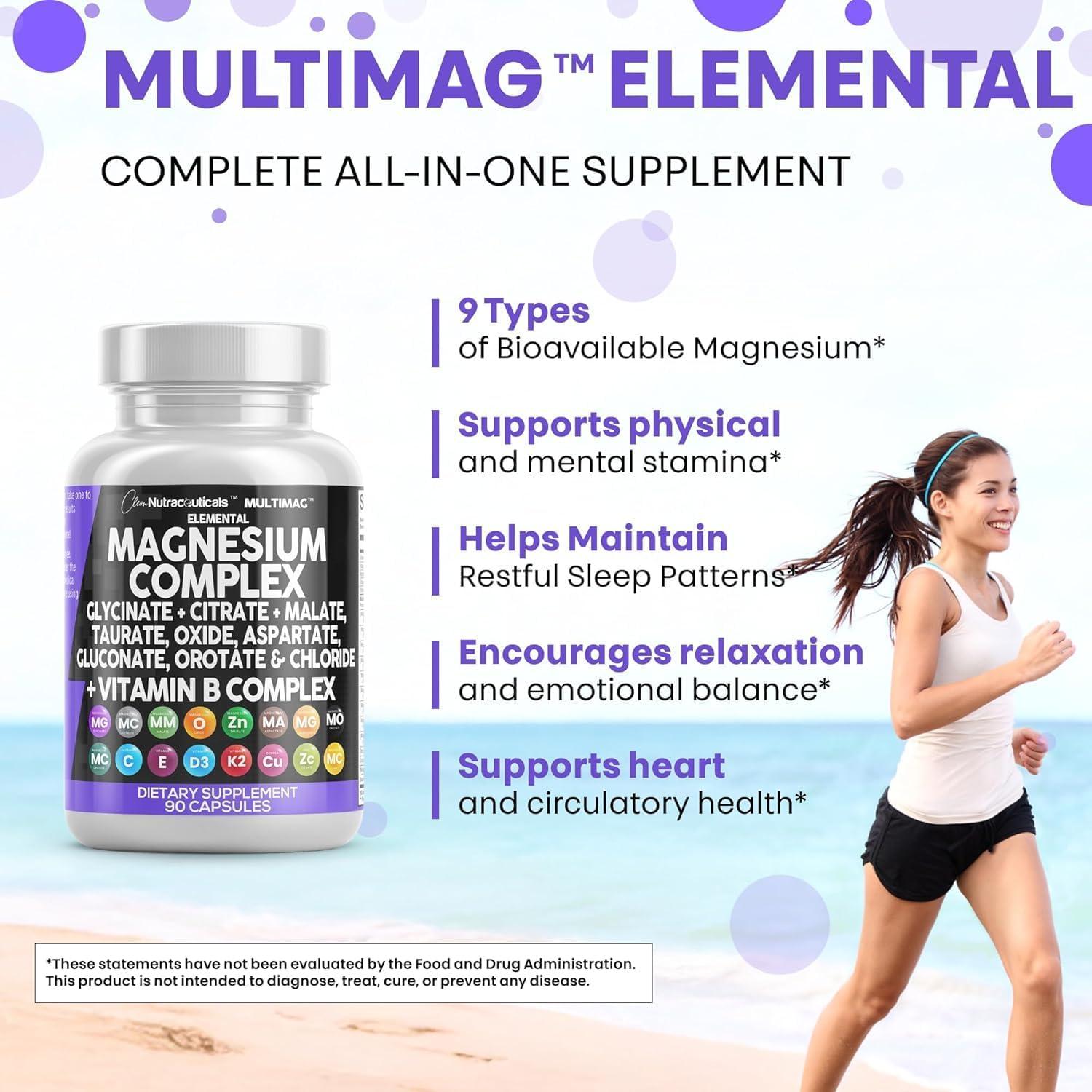 image:imageClean Nutraceuticals Magnesium Complex with Magnesium Glycinate Citrate Malate Oxide Taurate Aspartate Orotate amp Mag Chloride Zinc Copper Manganese amp Vitamin C B1 B2 B6 B12 Complex 1Pack90 Count Pack of 2