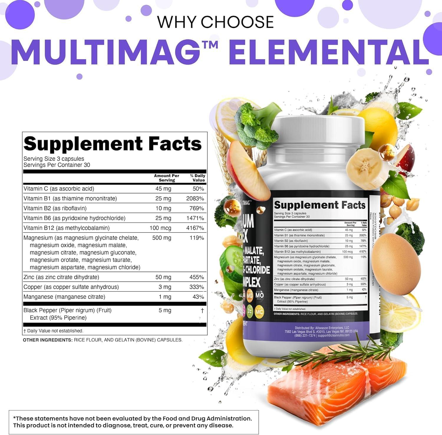 image:imageClean Nutraceuticals Magnesium Complex with Magnesium Glycinate Citrate Malate Oxide Taurate Aspartate Orotate amp Mag Chloride Zinc Copper Manganese amp Vitamin C B1 B2 B6 B12 Complex 1Pack90 Count Pack of 2