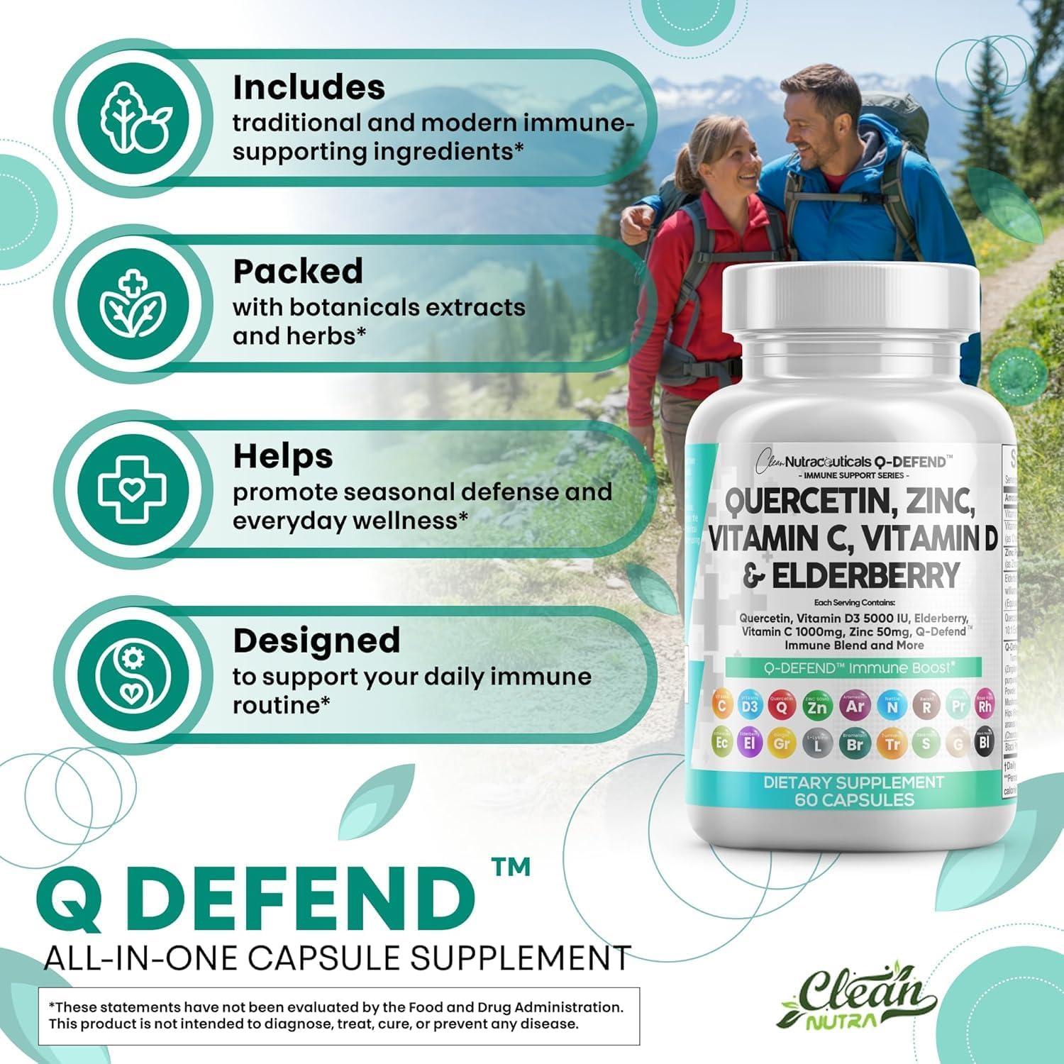 image:imageClean Nutraceuticals Quercetin Zinc Vitamin C Vitamin D Bromelain Elderberry Lung Immune Support Supplement Adults with Artemisinin Sea Moss Echinacea Allergy Relief 60 Count Pack of 560 Count Pack of 2