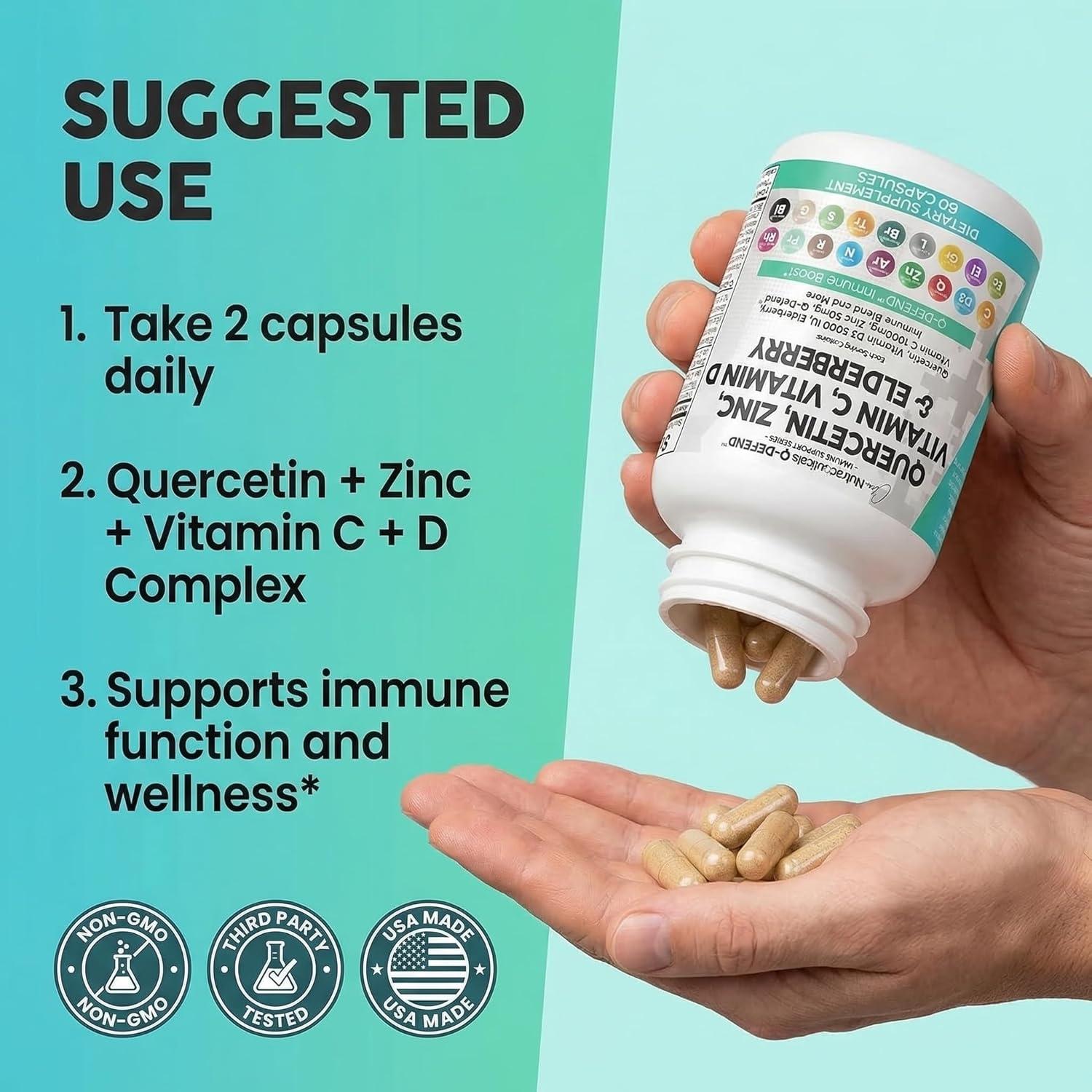 image:imageClean Nutraceuticals Quercetin Zinc Vitamin C Vitamin D Bromelain Elderberry Lung Immune Support Supplement Adults with Artemisinin Sea Moss Echinacea Allergy Relief 60 Count Pack of 560 Count Pack of 1
