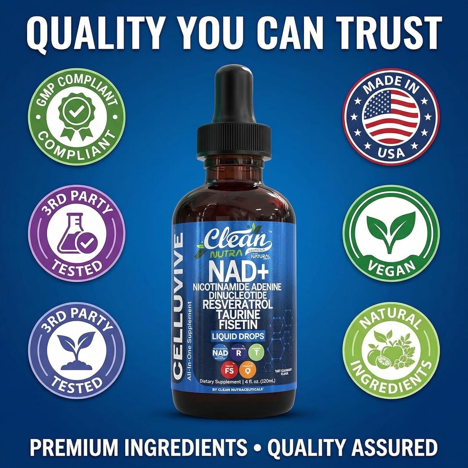 image:imageLiposomal NAD Resveratrol Supplement Liquid Drops for Women Taurine Fisetin Grape Seed Quercetin Berberine Astaxanthin Pterostilbene Spermidine Fo Ti Gotu Kola Anti Aging CelluVive by Clean Nutra 4oz