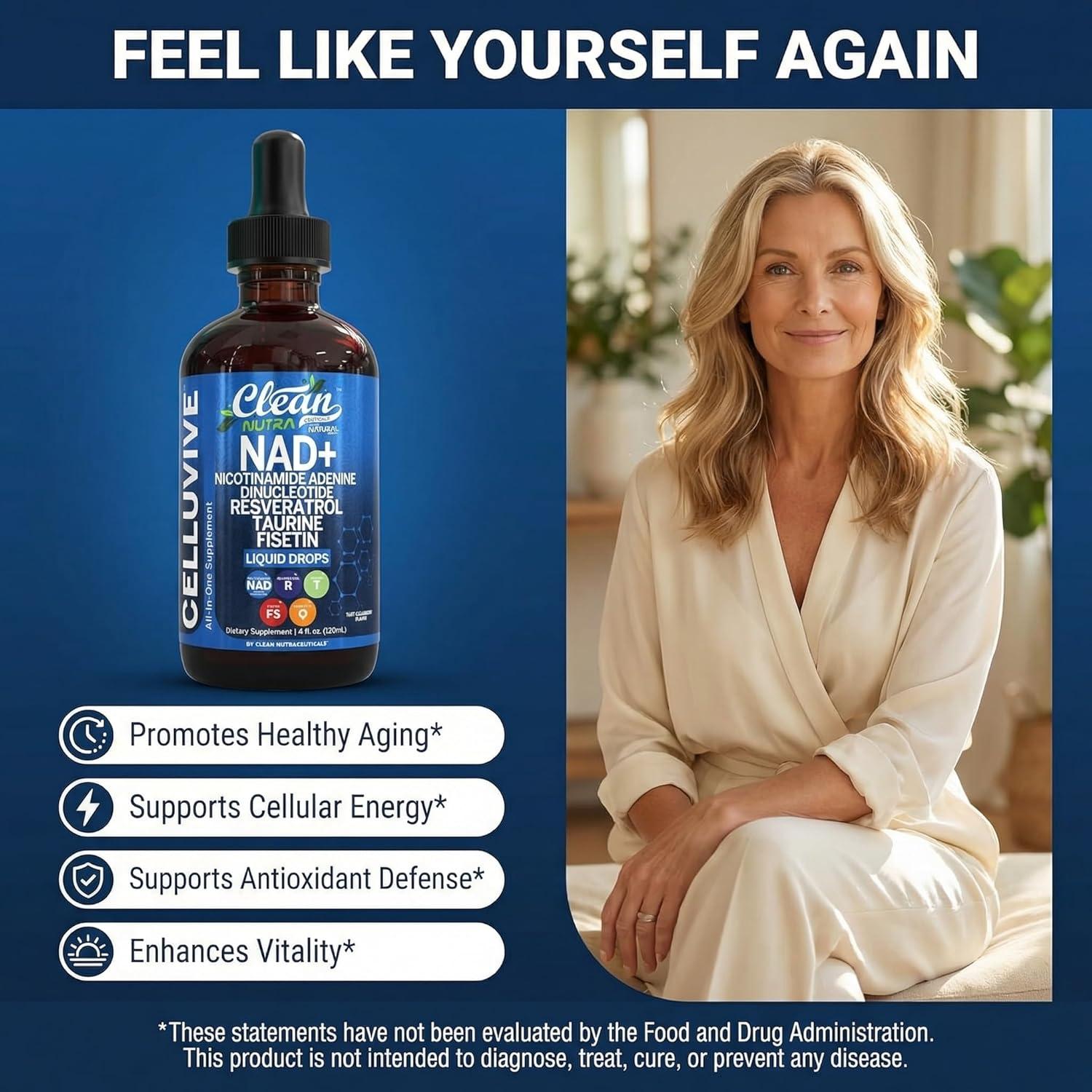 image:imageLiposomal NAD Resveratrol Supplement Liquid Drops for Women Taurine Fisetin Grape Seed Quercetin Berberine Astaxanthin Pterostilbene Spermidine Fo Ti Gotu Kola Anti Aging CelluVive by Clean Nutra 4oz
