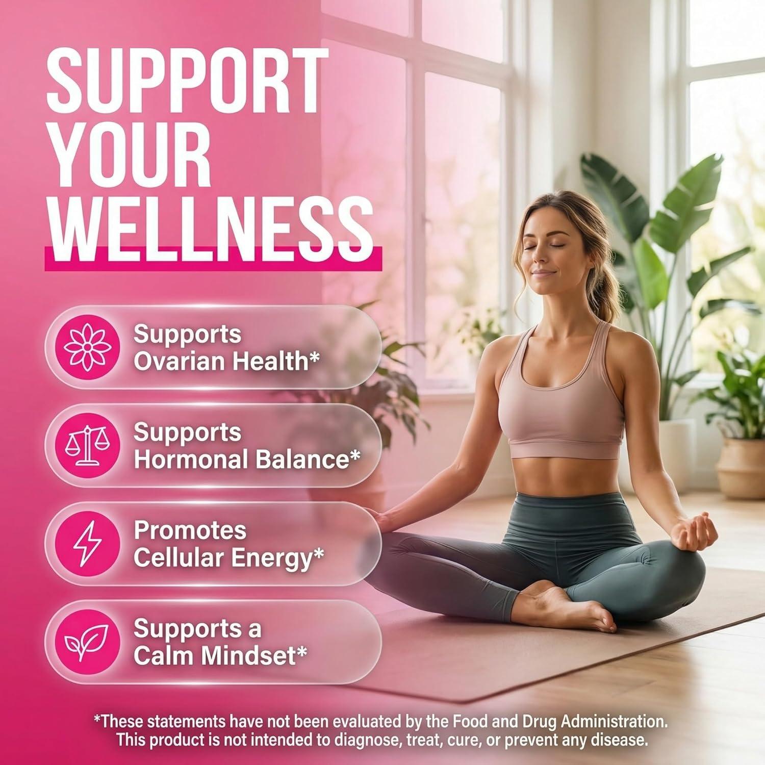 image:imageOVA Bloom Ovarian Support Gummies Myo Inositol DChiro Inositol Choline Flax Biotin Riboflavin Thiamin Niacin Ashwagandha DIM Maca Root Vitamin C D3 B12 Zinc 60 Count By Clean Nutra