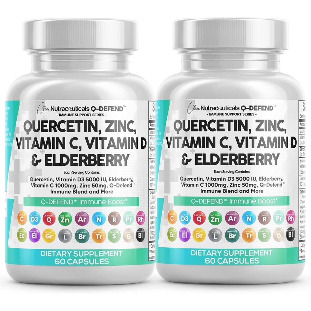 image:imageClean Nutraceuticals Quercetin Zinc Vitamin C Vitamin D Bromelain Elderberry Lung Immune Support Supplement Adults with Artemisinin Sea Moss Echinacea Allergy Relief 60 Count Pack of 560 Count Pack of 2