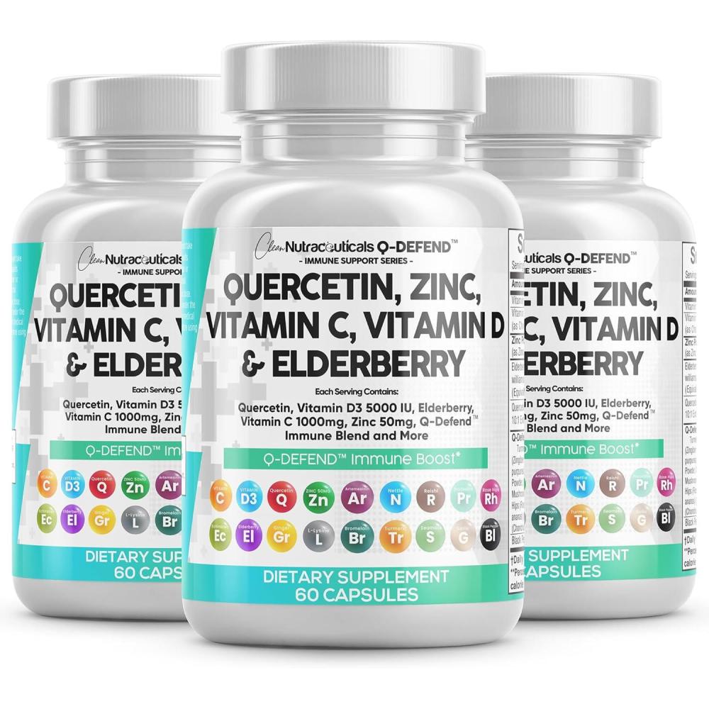 image:imageClean Nutraceuticals Quercetin Zinc Vitamin C Vitamin D Bromelain Elderberry Lung Immune Support Supplement Adults with Artemisinin Sea Moss Echinacea Allergy Relief 60 Count Pack of 560 Count Pack of 3