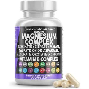 Clean Nutraceuticals Magnesium Complex with Magnesium Glycinate Citrate Malate Oxide Taurate Aspartate Orotate & Mag Chloride, Zinc Copper Manganese & Vitamin C B1 B2 B6 B12 Complex – 1Pack(90 Count (Pack of 1))