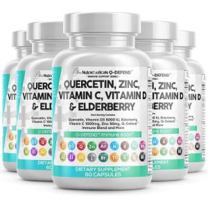 Clean Nutraceuticals Quercetin Zinc Vitamin C Vitamin D Bromelain Elderberry – Lung Immune Support Supplement Adults with Artemisinin, Sea Moss, Echinacea, Allergy Relief (60 Count (Pack of 5))(60 Count (Pack of 5))