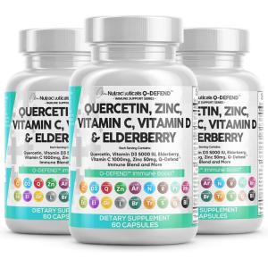 Clean Nutraceuticals Quercetin Zinc Vitamin C Vitamin D Bromelain Elderberry – Lung Immune Support Supplement Adults with Artemisinin, Sea Moss, Echinacea, Allergy Relief (60 Count (Pack of 5))(60 Count (Pack of 3))