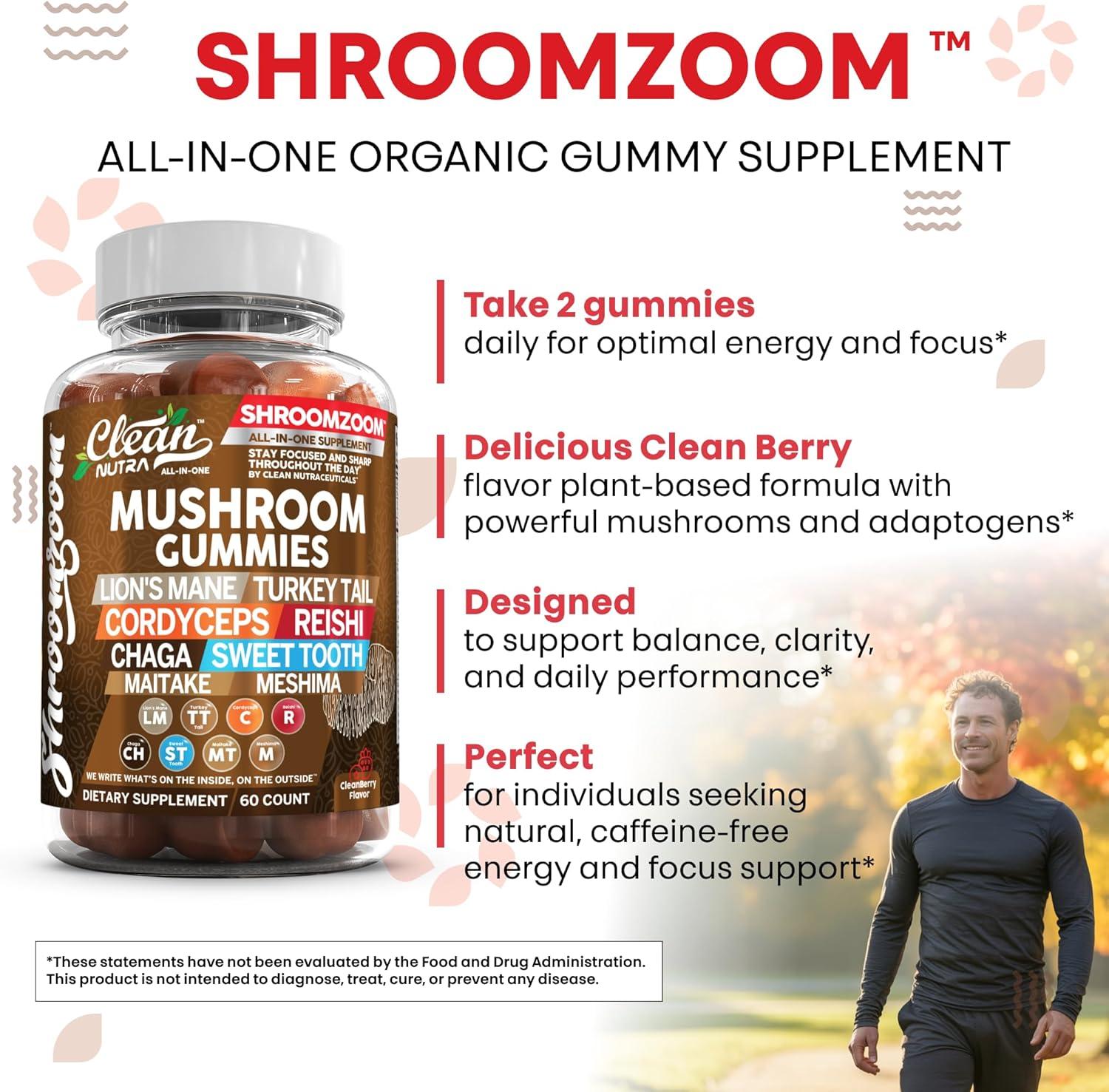 image:image15in1 Mushroom Gummies with Lions Mane Turkey Tail Cordyceps Reishi Chaga Sweet Toot Maitake Meshima Poria Cocos Shiitake Tremella Oyster Agaricus Mushrooms for Men and Women Supplement Clean Nutra1