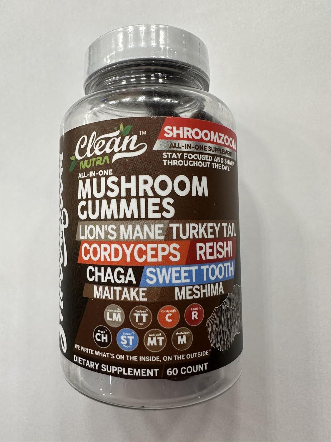 image:image15in1 Mushroom Gummies with Lions Mane Turkey Tail Cordyceps Reishi Chaga Sweet Toot Maitake Meshima Poria Cocos Shiitake Tremella Oyster Agaricus Mushrooms for Men and Women Supplement Clean Nutra1