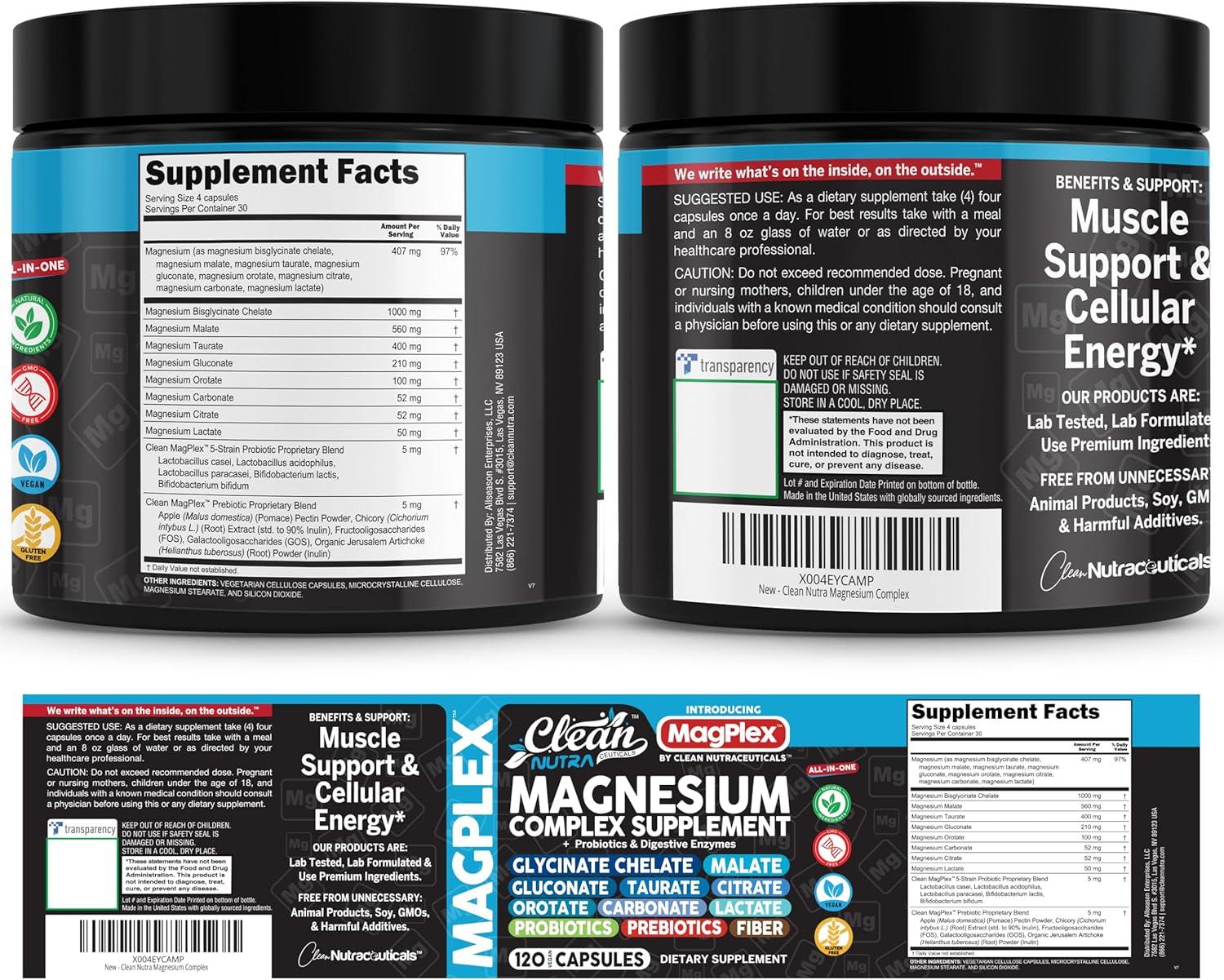 image:image8in1 Magnesium Supplement Complex Magnesium Glycinate Citrate Malate Gluconate Orotate Carbonate Lactate Prebiotics Probiotics Digestive Enzymes Magnesio Capsules for Women Men By Clean Nutra1