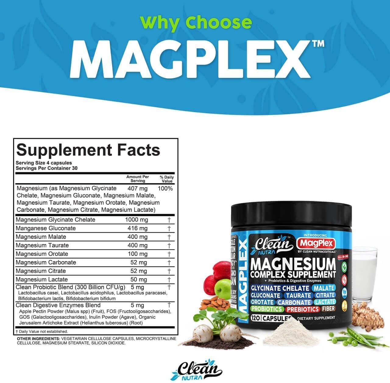 image:image8in1 Magnesium Supplement Complex Magnesium Glycinate Citrate Malate Gluconate Orotate Carbonate Lactate Prebiotics Probiotics Digestive Enzymes Magnesio Capsules for Women Men By Clean Nutra1