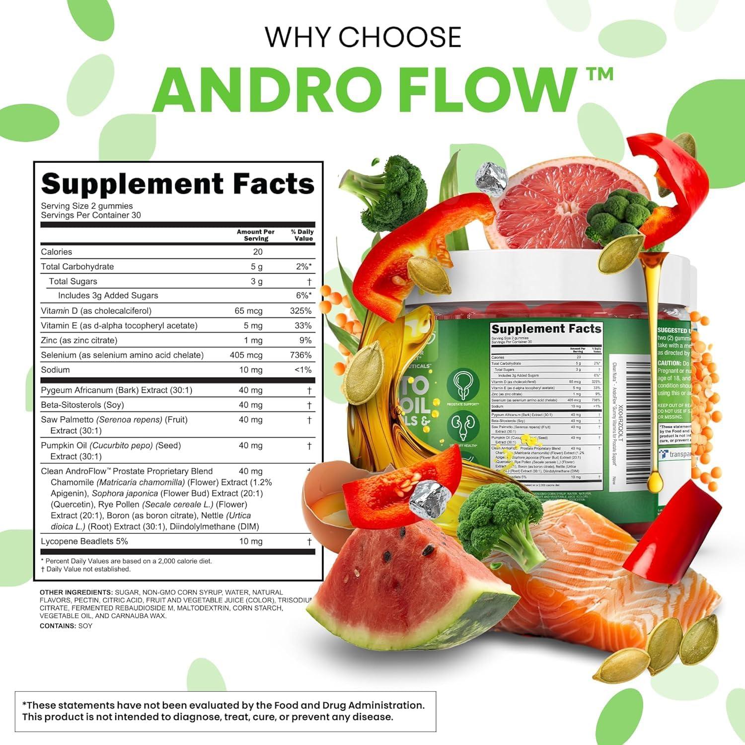 image:imageAndroFlow Saw Palmetto and Pumpkin Seed Oil Prostate Health Supplements for Men Pygeum Beta Sitosterol Lycopene Boron Zinc Selenium DIM Stinging Nettle Vitamin D 60 Gummy Supplements By Clean Nutra