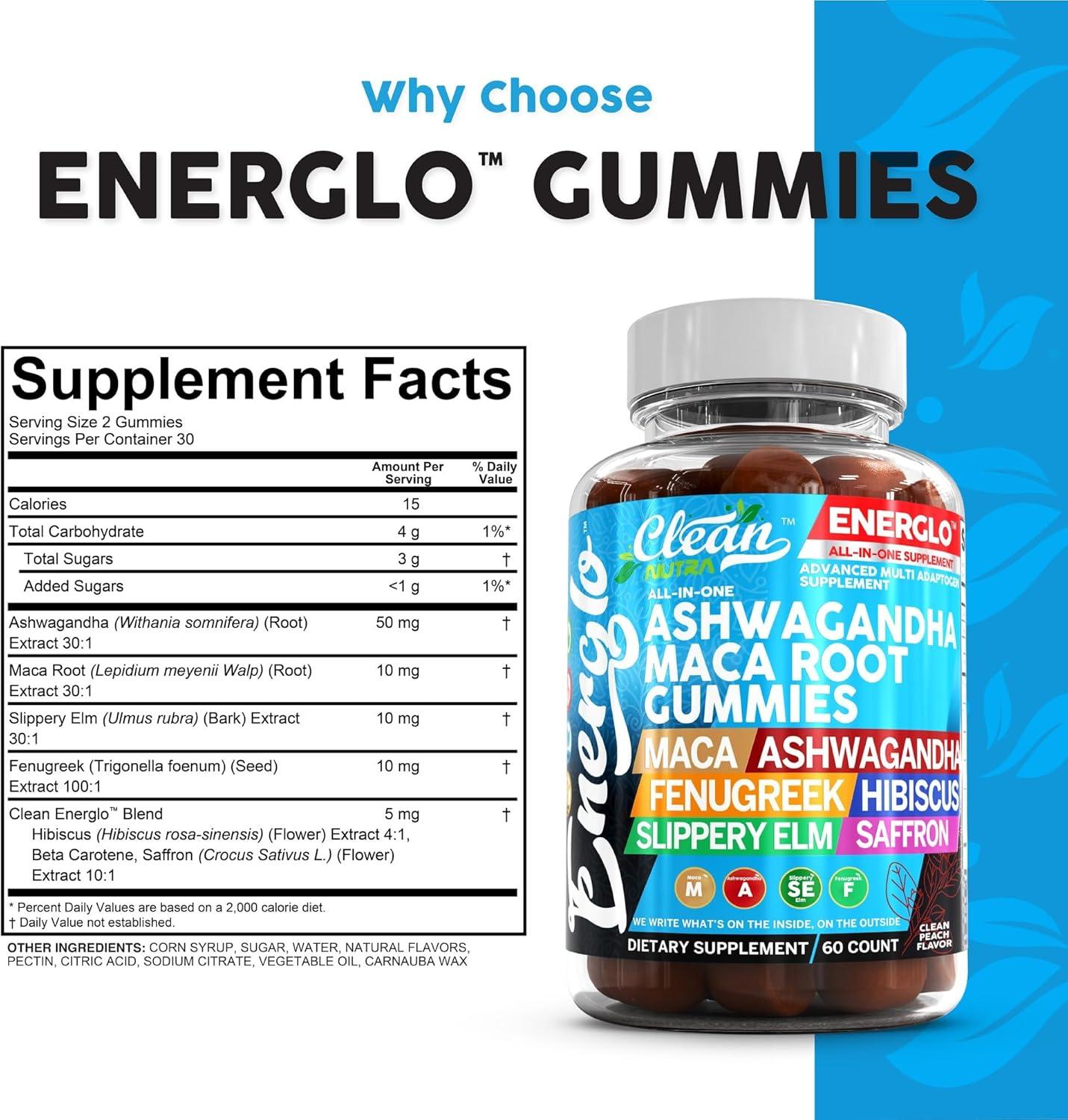 image:imageAshwagandha Maca Root Gummies with Fenugreek Hibiscus Slippery Elm Saffron Extract amp Beta Carotene Peach Flavor Vegan Gummy Vitamins Adaptogen Cortisol Supplement Energlo By Clean Nutra2