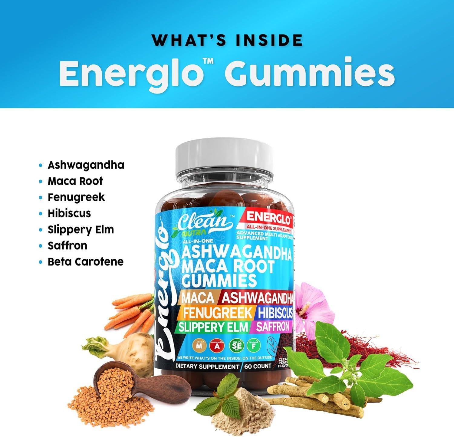 image:imageAshwagandha Maca Root Gummies with Fenugreek Hibiscus Slippery Elm Saffron Extract amp Beta Carotene Peach Flavor Vegan Gummy Vitamins Adaptogen Cortisol Supplement Energlo By Clean Nutra1