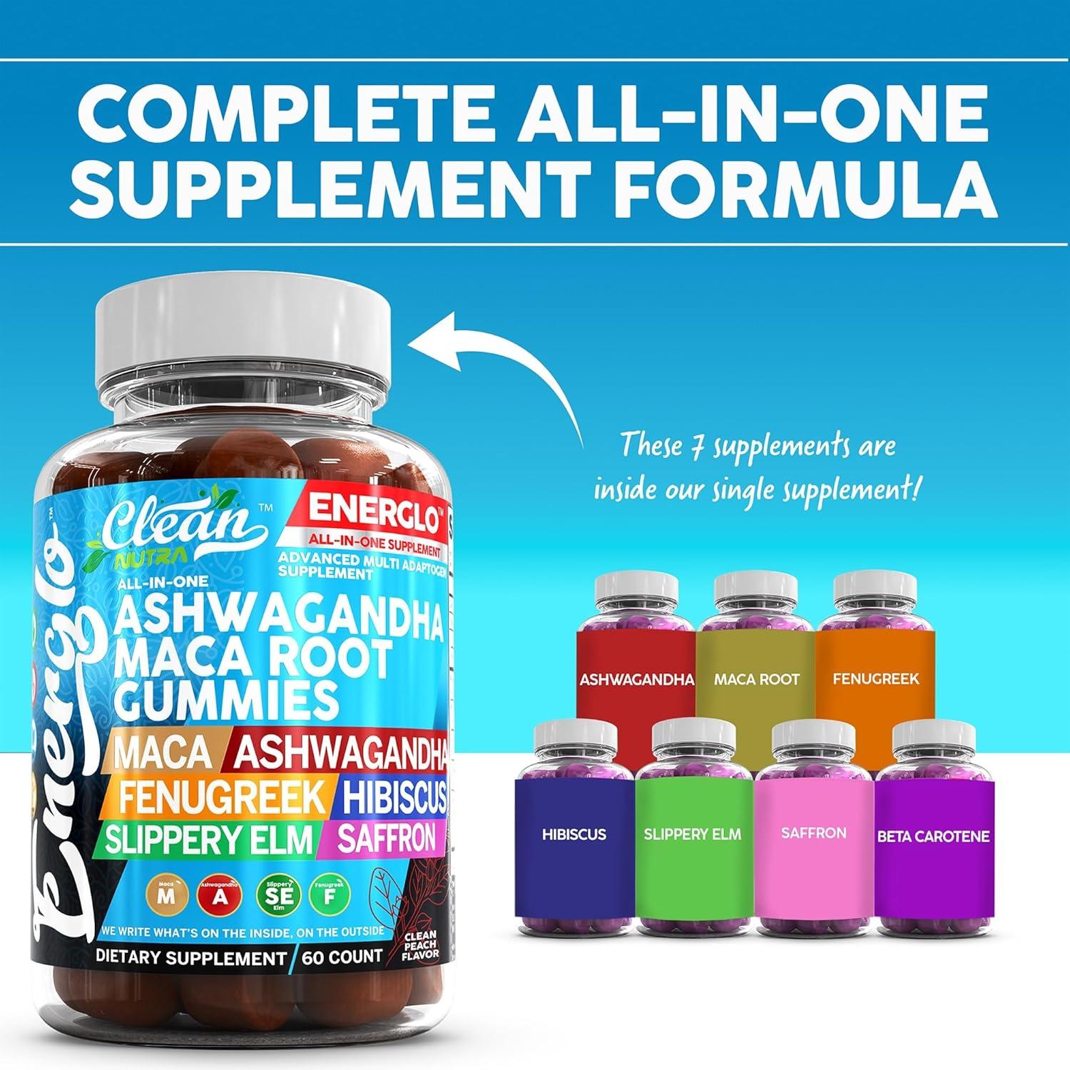 image:imageAshwagandha Maca Root Gummies with Fenugreek Hibiscus Slippery Elm Saffron Extract amp Beta Carotene Peach Flavor Vegan Gummy Vitamins Adaptogen Cortisol Supplement Energlo By Clean Nutra2