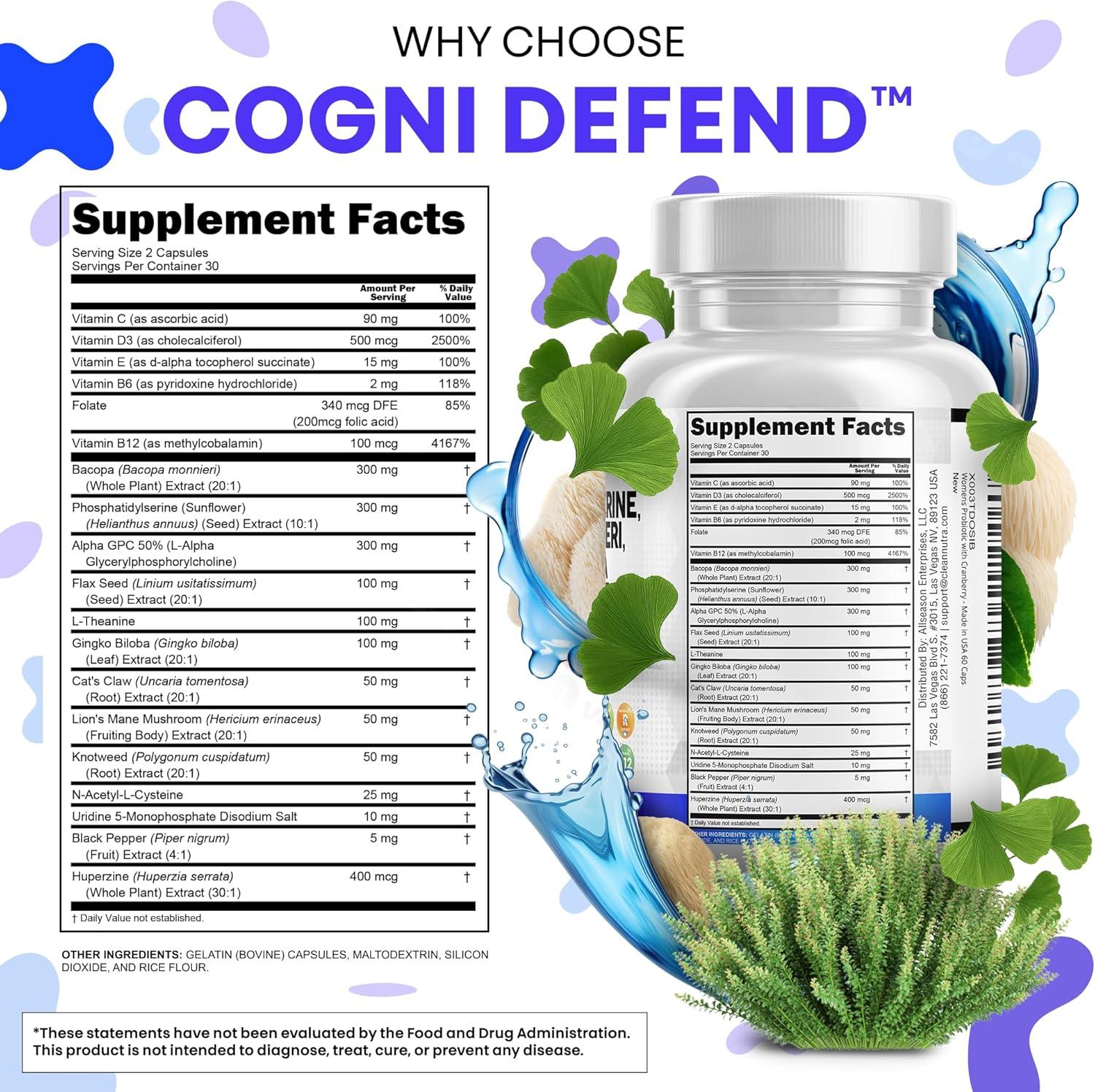 image:imageBrain Supplement Alpha GPC 300mg Phosphatidylserine Bacopa Monnieri Ginkgo Biloba Lions Mane Huperzine A LTheanine NAC Nootropic Memory Focus Cognitive Support Vitamins B C D E 60 Capsules USA1