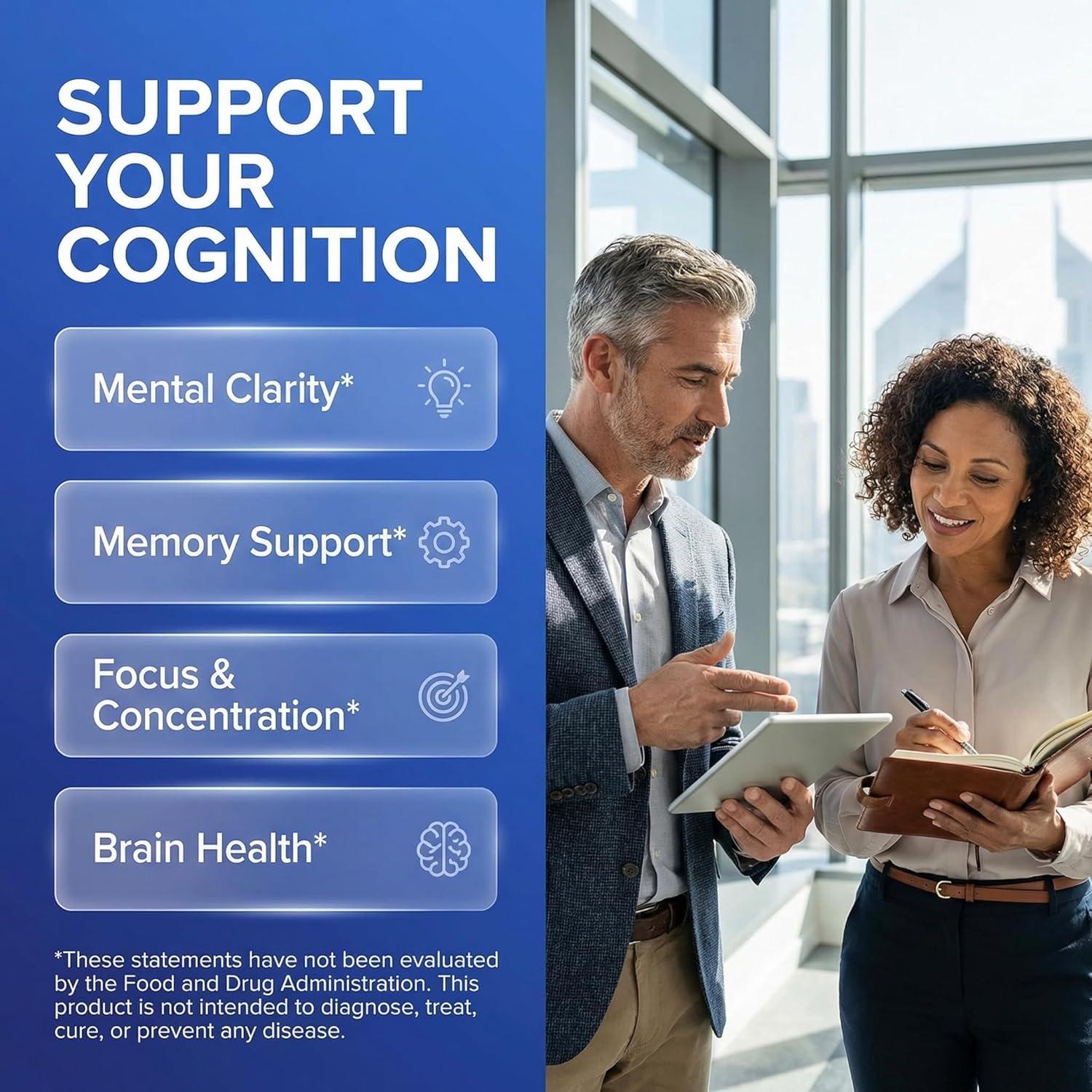 image:imageBrain Supplement Alpha GPC 300mg Phosphatidylserine Bacopa Monnieri Ginkgo Biloba Lions Mane Huperzine A LTheanine NAC Nootropic Memory Focus Cognitive Support Vitamins B C D E 60 Capsules USA1