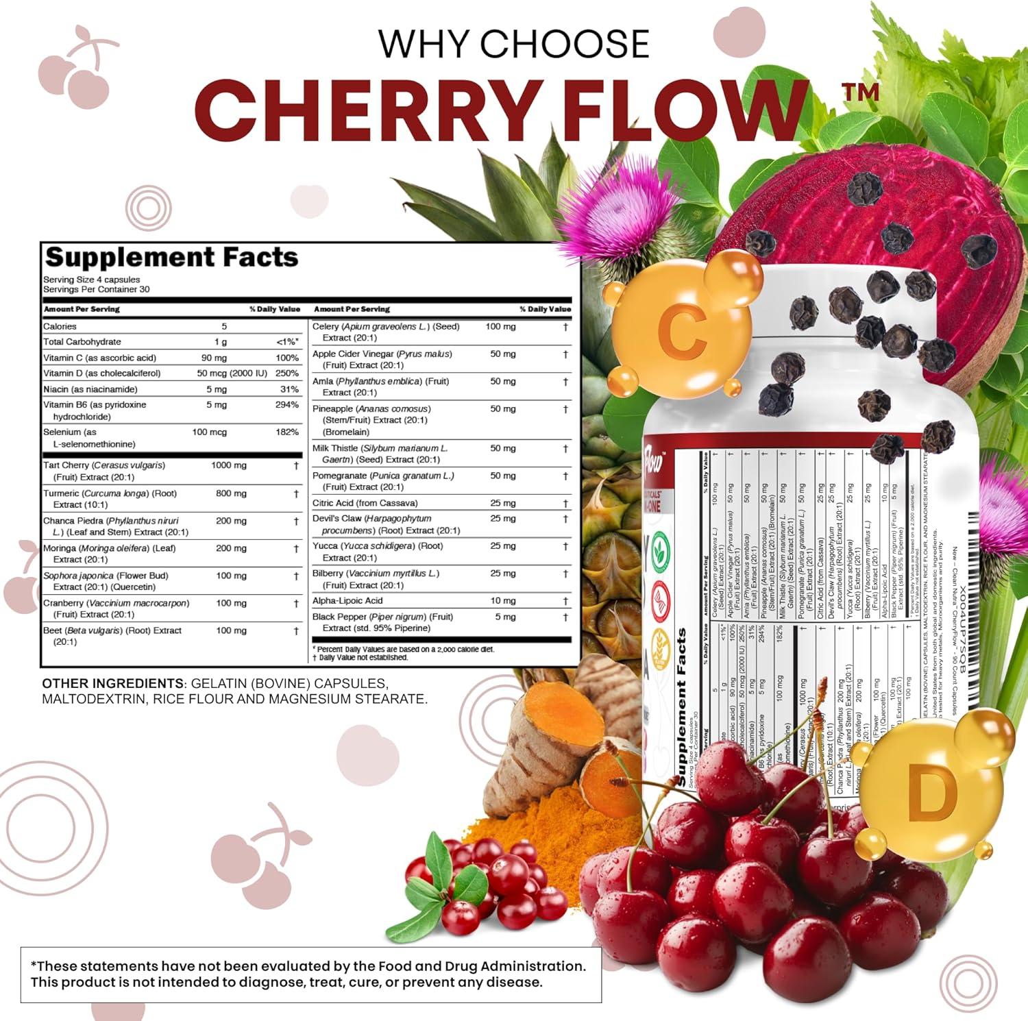 image:imageCherry Flow Tart Cherry Capsules Uric Acid Support Celery Seed Turmeric Chanca Piedra Vitamin D Vitamin B6 Niacin Milk Thistle Moringa Extract Pomegranate Beets 90 Count By Clean Nutra