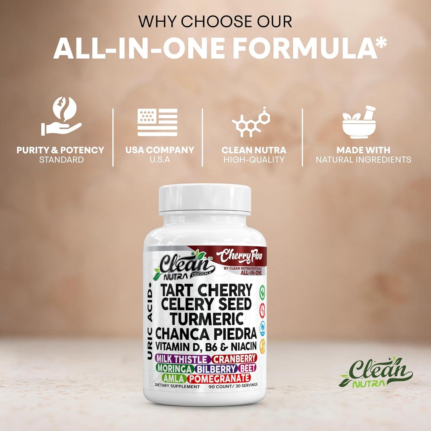 image:imageCherry Flow Tart Cherry Capsules Uric Acid Support Celery Seed Turmeric Chanca Piedra Vitamin D Vitamin B6 Niacin Milk Thistle Moringa Extract Pomegranate Beets 90 Count By Clean Nutra