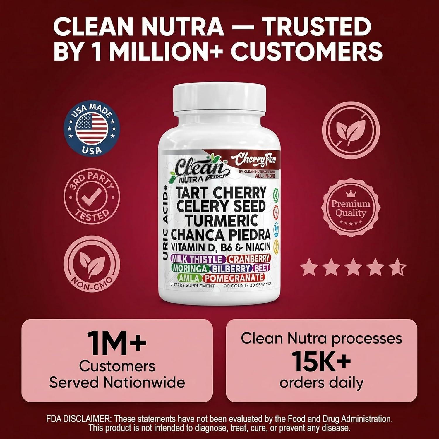image:imageCherry Flow Tart Cherry Capsules Uric Acid Support Celery Seed Turmeric Chanca Piedra Vitamin D Vitamin B6 Niacin Milk Thistle Moringa Extract Pomegranate Beets 90 Count By Clean Nutra