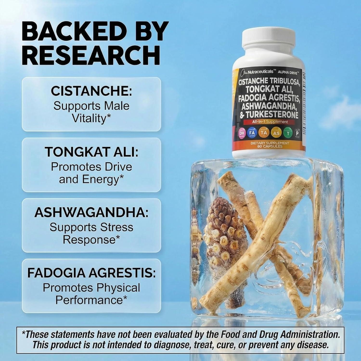 image:imageCistanche Fadogia Agrestis Tongkat Ali Supplement for Men Turkesterone Ashwagandha Capsules with Black Pepper Energy Vitality Performance Support 60 Count1