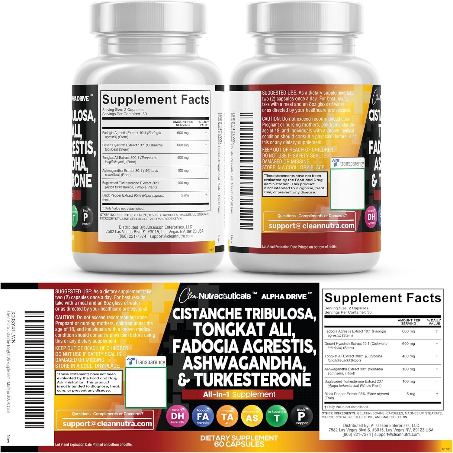 image:imageCistanche Fadogia Agrestis Tongkat Ali Supplement for Men Turkesterone Ashwagandha Capsules with Black Pepper Energy Vitality Performance Support 60 Count1