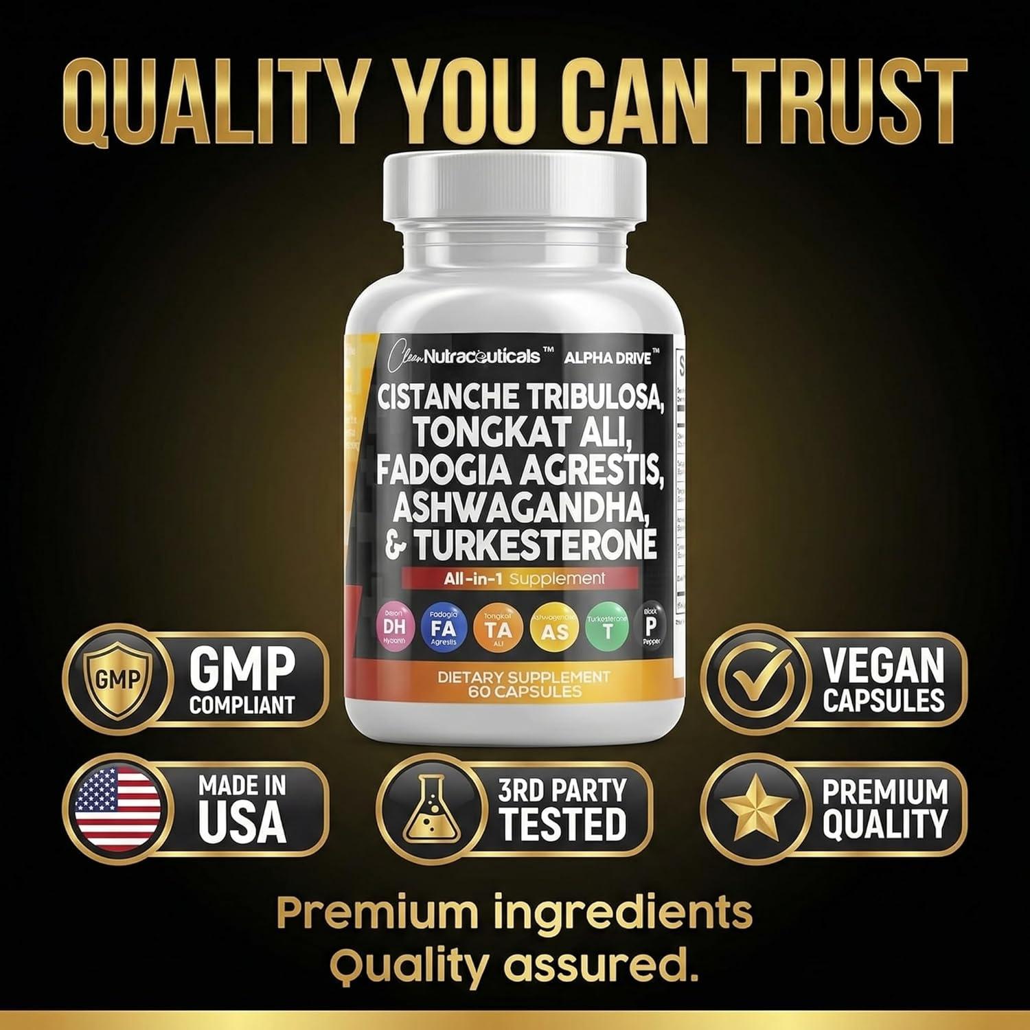 image:imageCistanche Fadogia Agrestis Tongkat Ali Supplement for Men Turkesterone Ashwagandha Capsules with Black Pepper Energy Vitality Performance Support 60 Count1