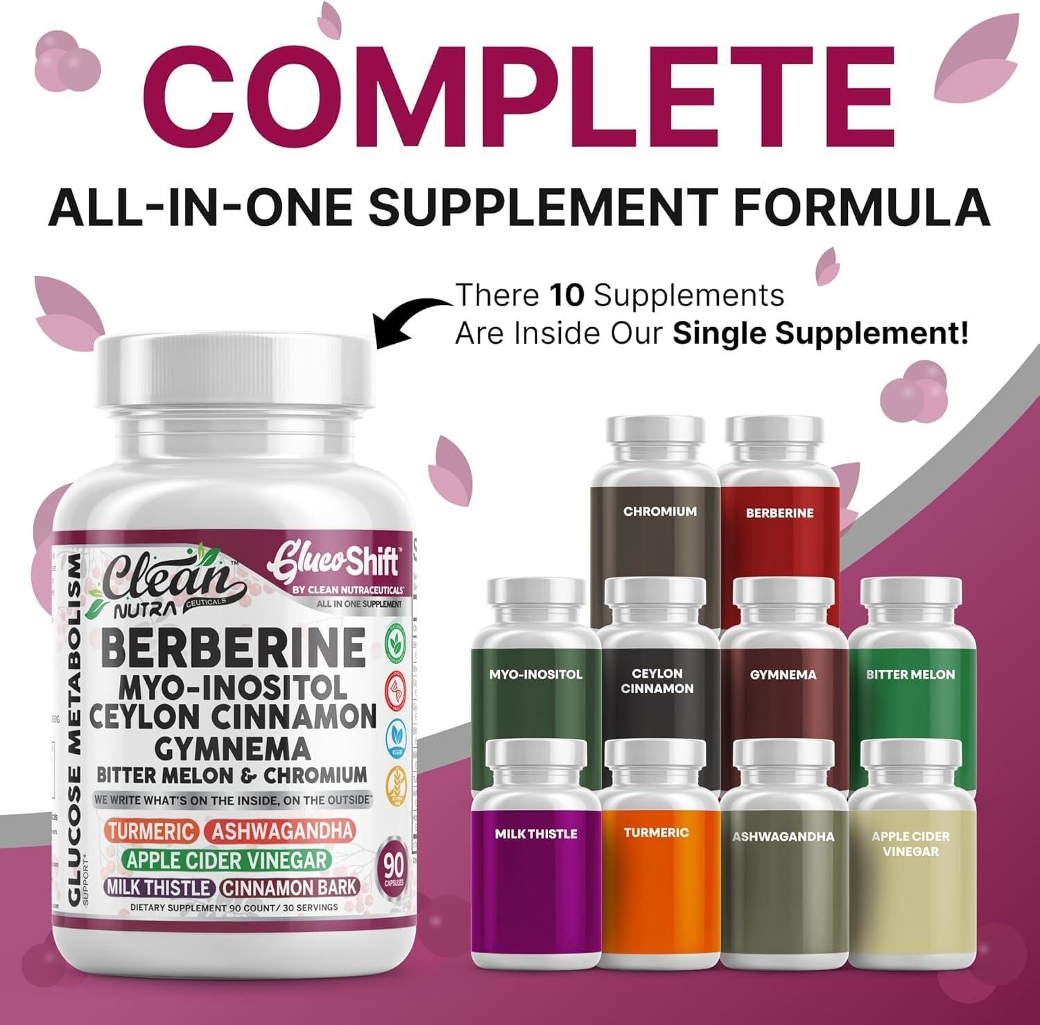 image:imageClean Nutra Berberine Supplement MyoInositol Ceylon Cinnamon Gymnema Bitter Melon Chromium Complex for Digestion Antioxidant Support amp Wellness 90 Vegan Capsules NonGMO
