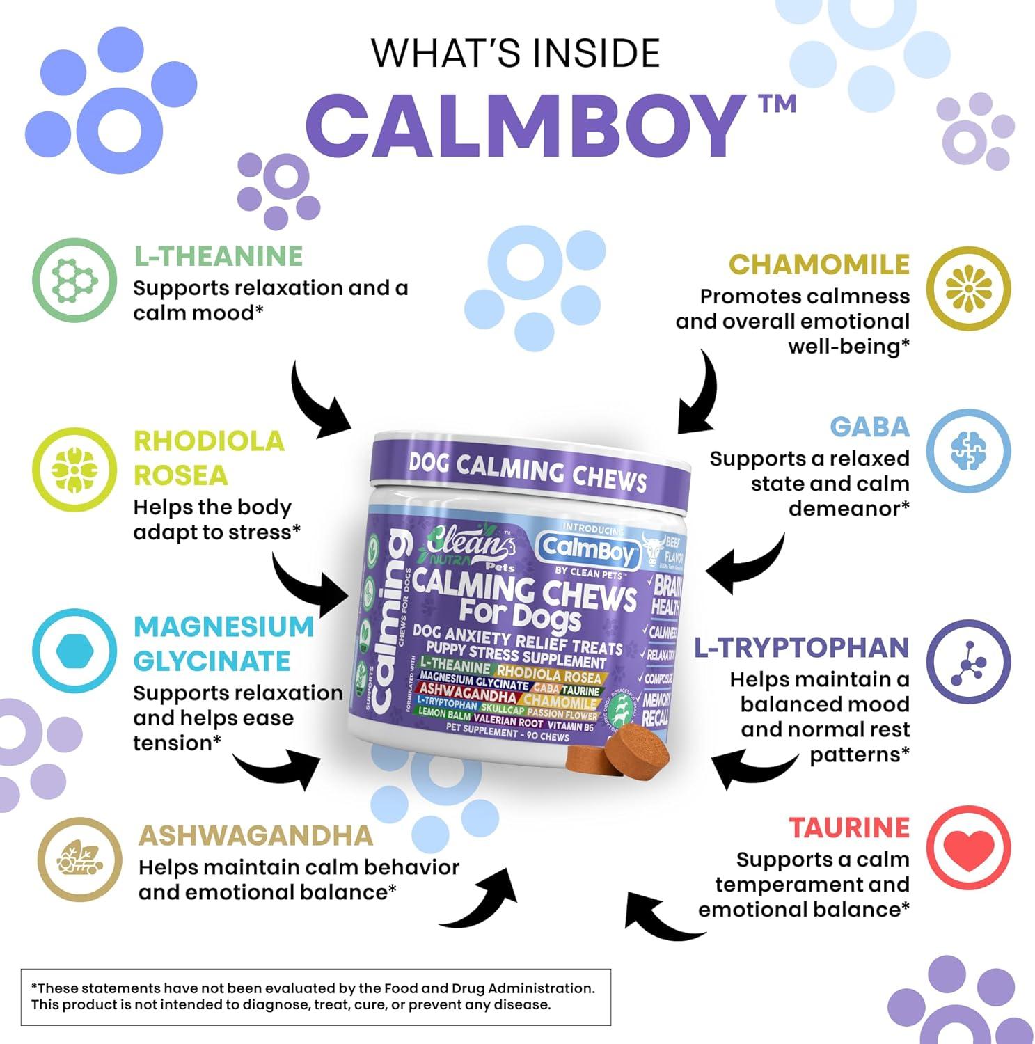 image:imageClean Nutra Calming Chews for Dogs Dog Anxiety Relief Supplement L Theanine Ashwagandha Rhodiola GABA Magnesium Valerian Natural Ingredients 90 Chews Beef Flavor