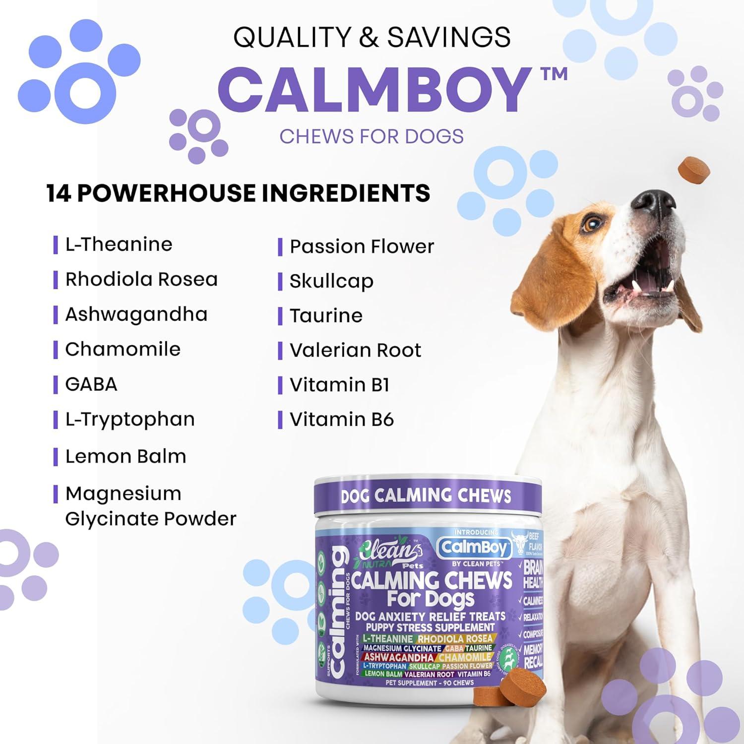 image:imageClean Nutra Calming Chews for Dogs Dog Anxiety Relief Supplement L Theanine Ashwagandha Rhodiola GABA Magnesium Valerian Natural Ingredients 90 Chews Beef Flavor
