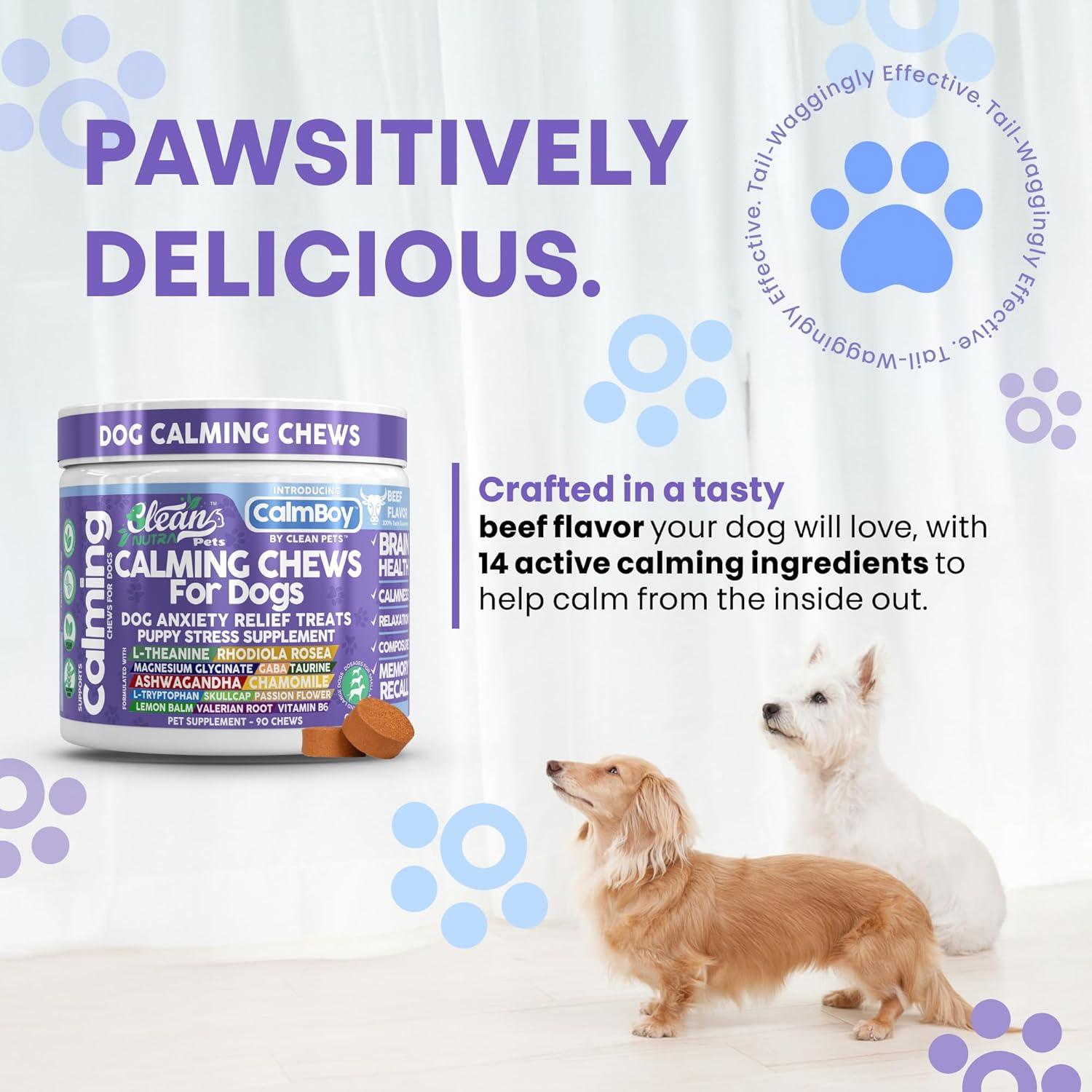 image:imageClean Nutra Calming Chews for Dogs Dog Anxiety Relief Supplement L Theanine Ashwagandha Rhodiola GABA Magnesium Valerian Natural Ingredients 90 Chews Beef Flavor