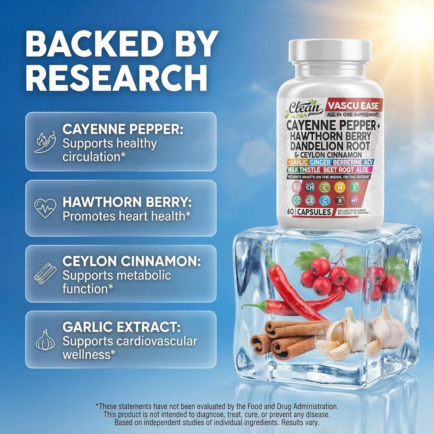 image:imageClean Nutra Cayenne Pepper Capsules Supplement with Hawthorn Berry Dandelion Root Ceylon Cinnamon Garlic Ginger Berberine Apple Cider Vinegar Milk Thistle Beet Root Aloe Vera Pills amp More