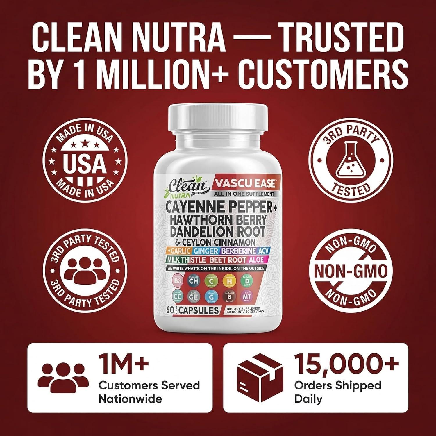 image:imageClean Nutra Cayenne Pepper Capsules Supplement with Hawthorn Berry Dandelion Root Ceylon Cinnamon Garlic Ginger Berberine Apple Cider Vinegar Milk Thistle Beet Root Aloe Vera Pills amp More