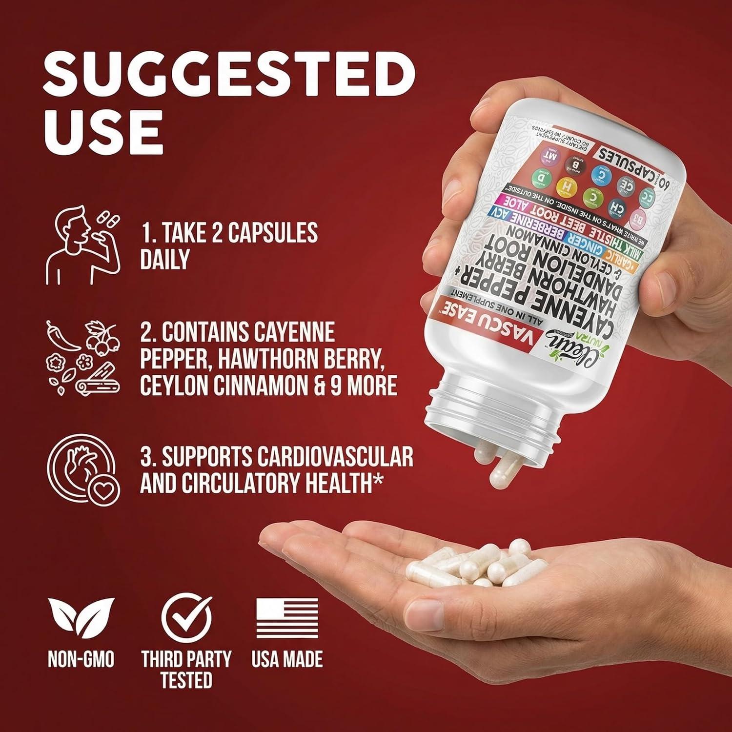 image:imageClean Nutra Cayenne Pepper Capsules Supplement with Hawthorn Berry Dandelion Root Ceylon Cinnamon Garlic Ginger Berberine Apple Cider Vinegar Milk Thistle Beet Root Aloe Vera Pills amp More