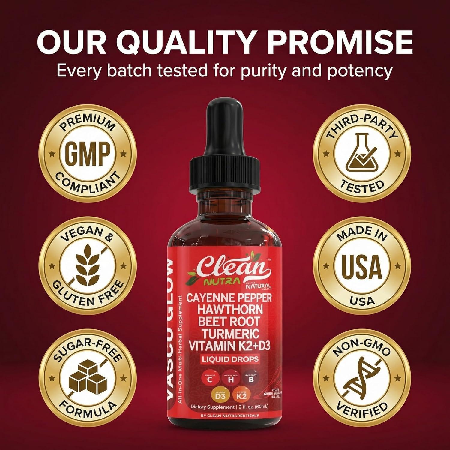 image:imageClean Nutra Cayenne Pepper Drops Supplement Liquid Hawthorn Berry Vitamin D3 K2 Beet Root Powder Ceylon Cinnamon Turmeric Curcumin Organic Panax Ginseng Berberine Extract 1 Pack1