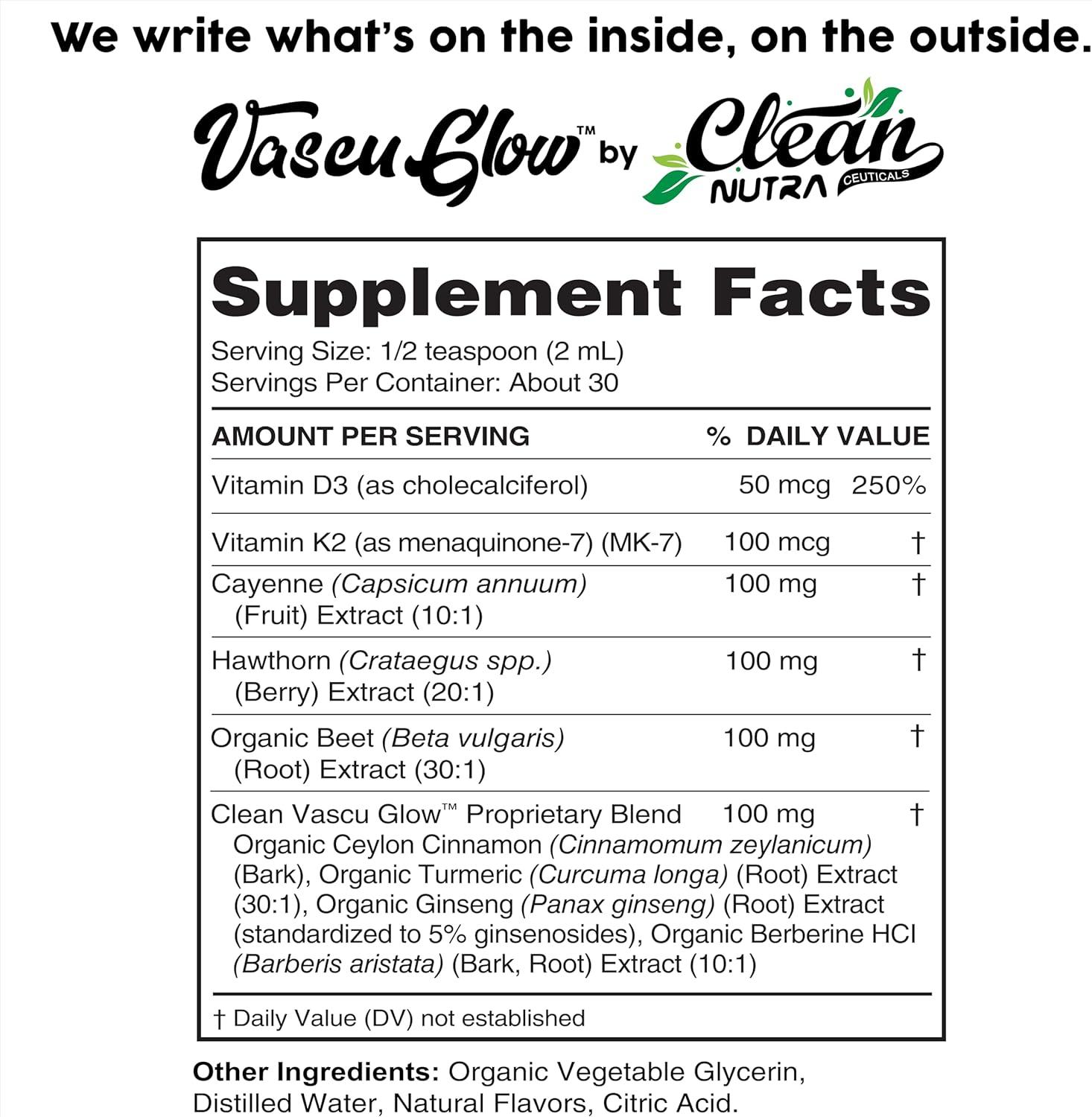 image:imageClean Nutra Cayenne Pepper Drops Supplement Liquid Hawthorn Berry Vitamin D3 K2 Beet Root Powder Ceylon Cinnamon Turmeric Curcumin Organic Panax Ginseng Berberine Extract 1 Pack1