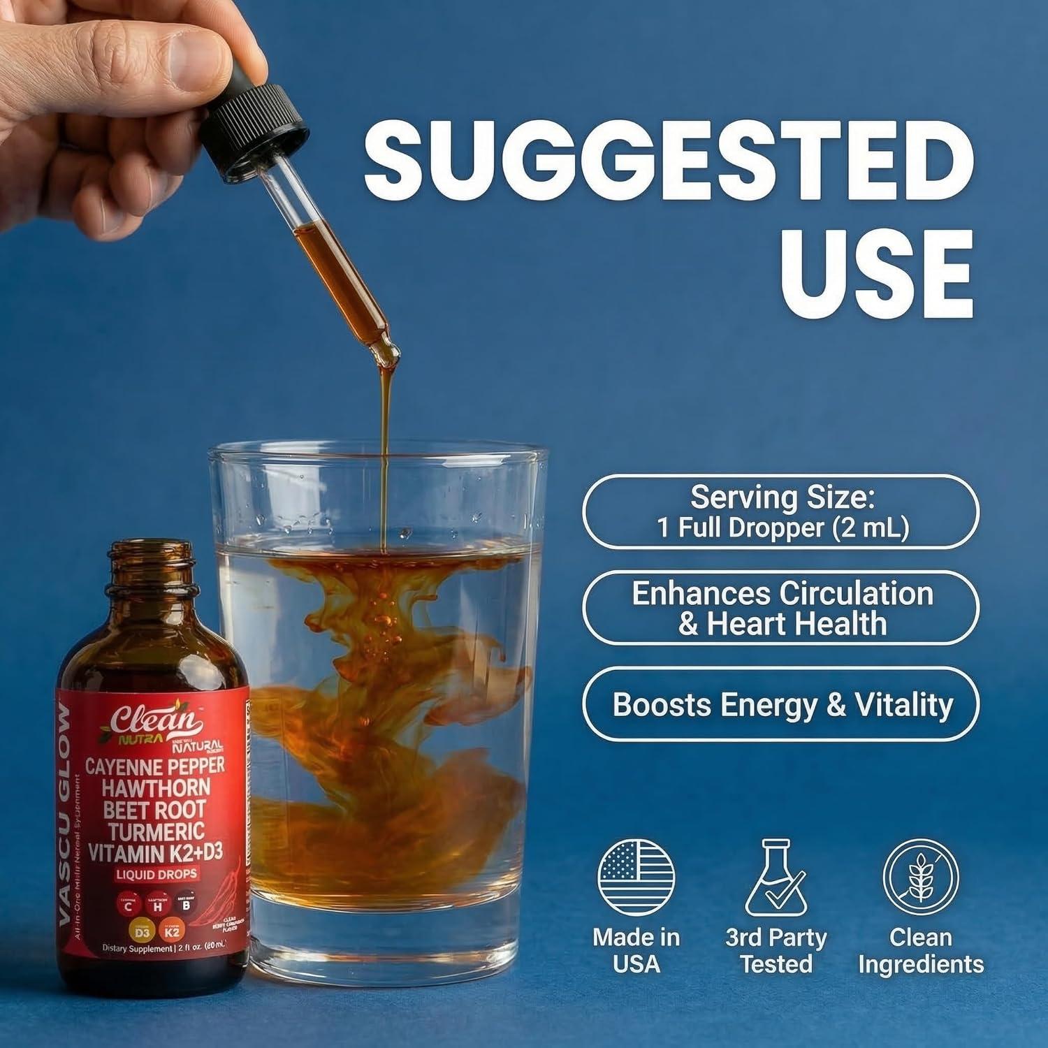 image:imageClean Nutra Cayenne Pepper Drops Supplement Liquid Hawthorn Berry Vitamin D3 K2 Beet Root Powder Ceylon Cinnamon Turmeric Curcumin Organic Panax Ginseng Berberine Extract 1 Pack2