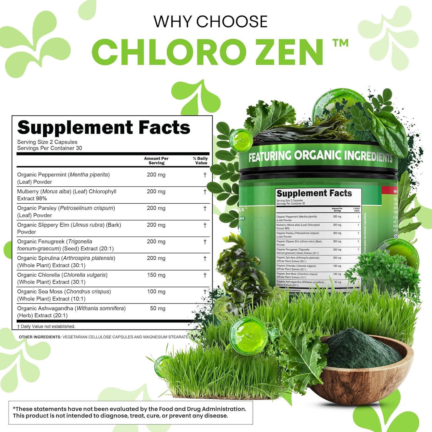 image:imageClean Nutra Chlorophyll Capsules Peppermint Slippery Elm Spirulina Chlorella Fenugreek Ashwagandha Sea Moss Supplement Ph Balance for Women Detox Internal Deodorant Supplement Prebiotics 60 Ct