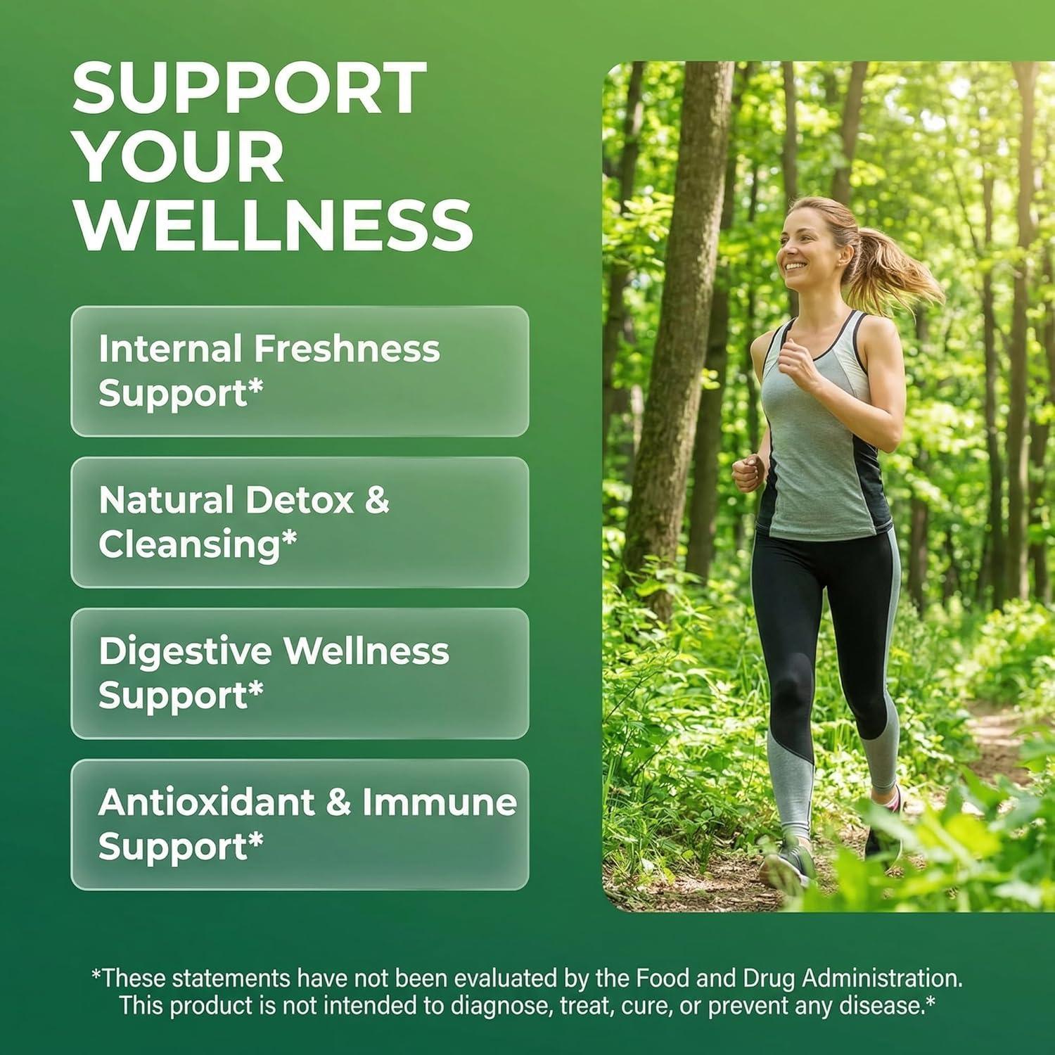 image:imageClean Nutra Chlorophyll Capsules Supplement Internal Deodorant Peppermint Sea Moss Parsley Chlorella Spirulina Slippery Elm Ashwagandha PhytoFresh Greens Detox Pills1