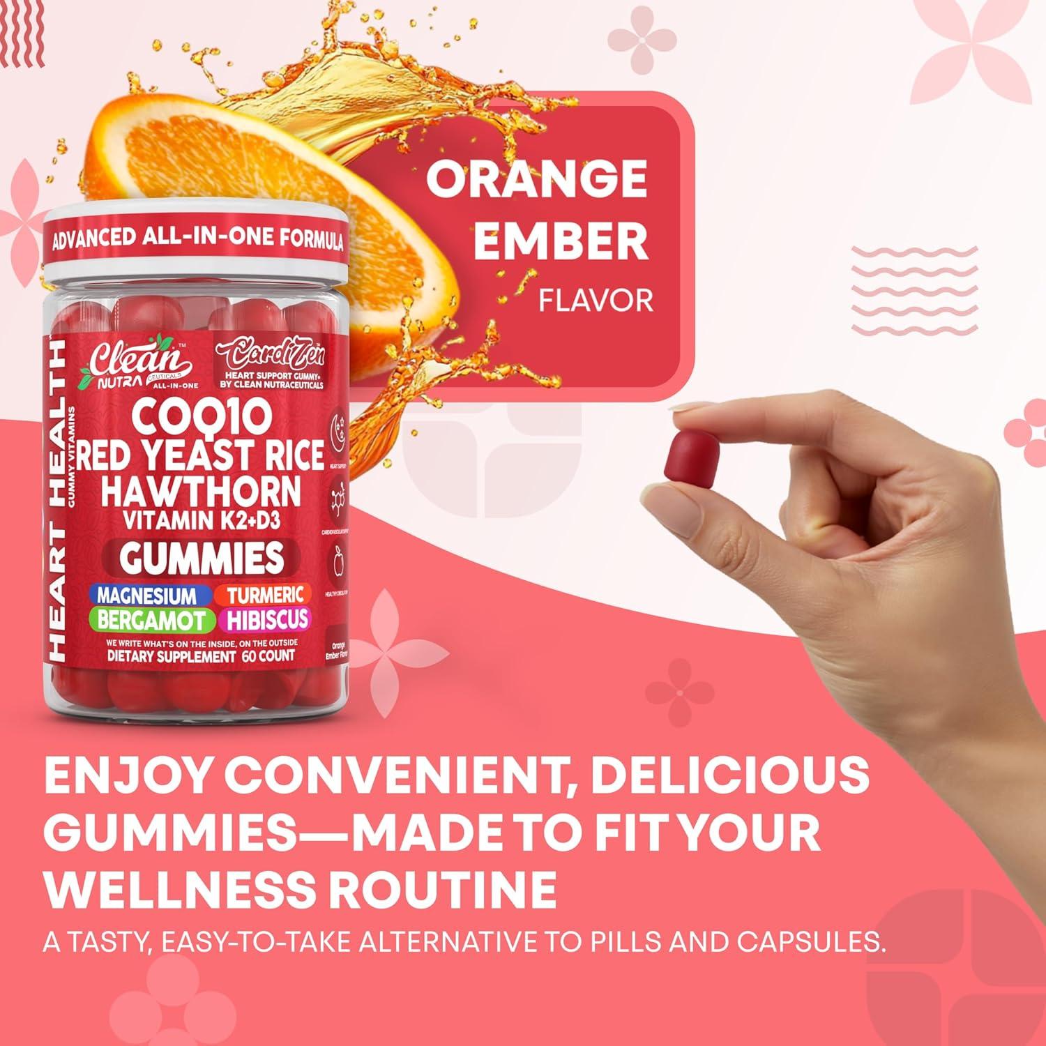 image:imageClean Nutra CoQ10 Gummies Red Yeast Rice Hawthorn K2 Vitamin Supplement Magnesium Glycinate Turmeric Citrus Bergamot Hibiscus VIT D K Fenugreek Garlic Supplements Heart Support Gummy 60ct