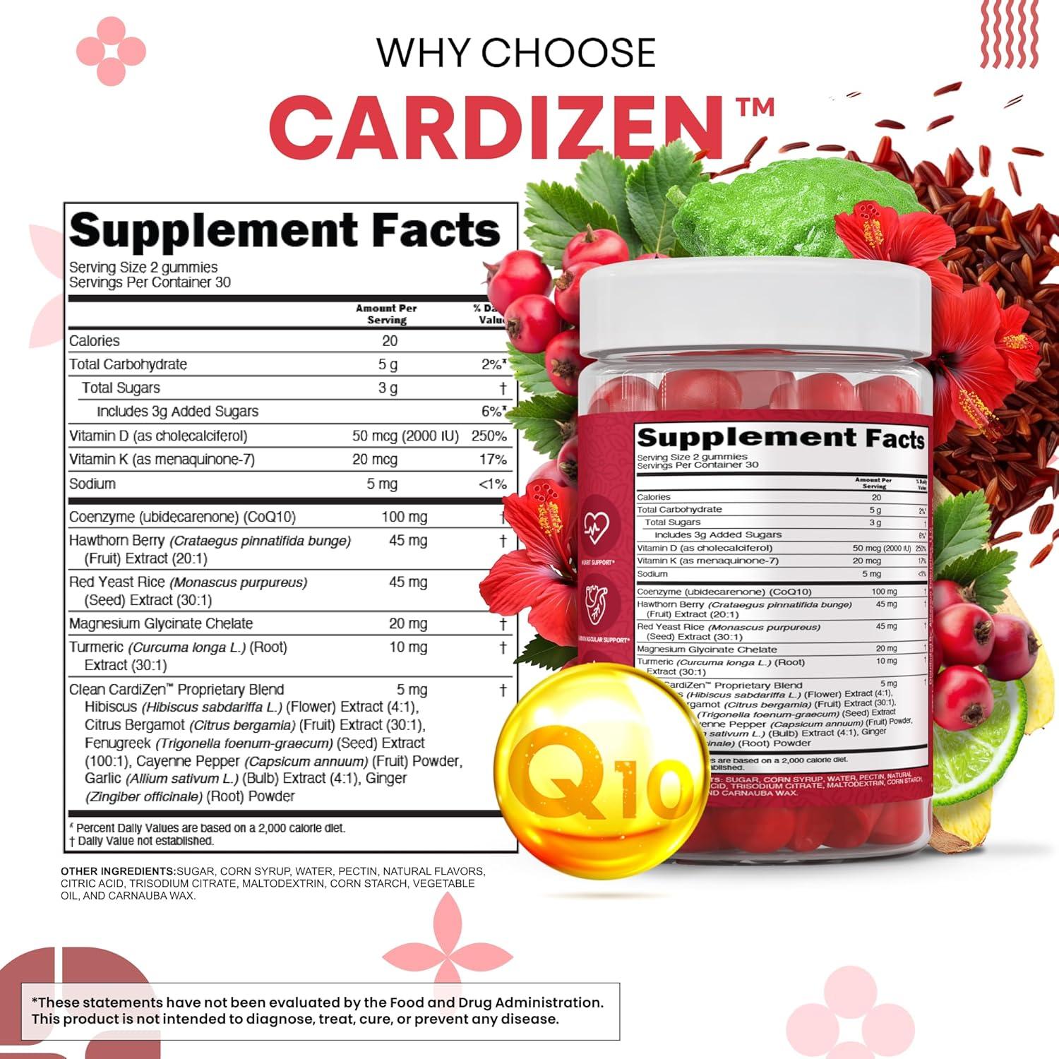 image:imageClean Nutra CoQ10 Gummies Red Yeast Rice Hawthorn K2 Vitamin Supplement Magnesium Glycinate Turmeric Citrus Bergamot Hibiscus VIT D K Fenugreek Garlic Supplements Heart Support Gummy 60ct