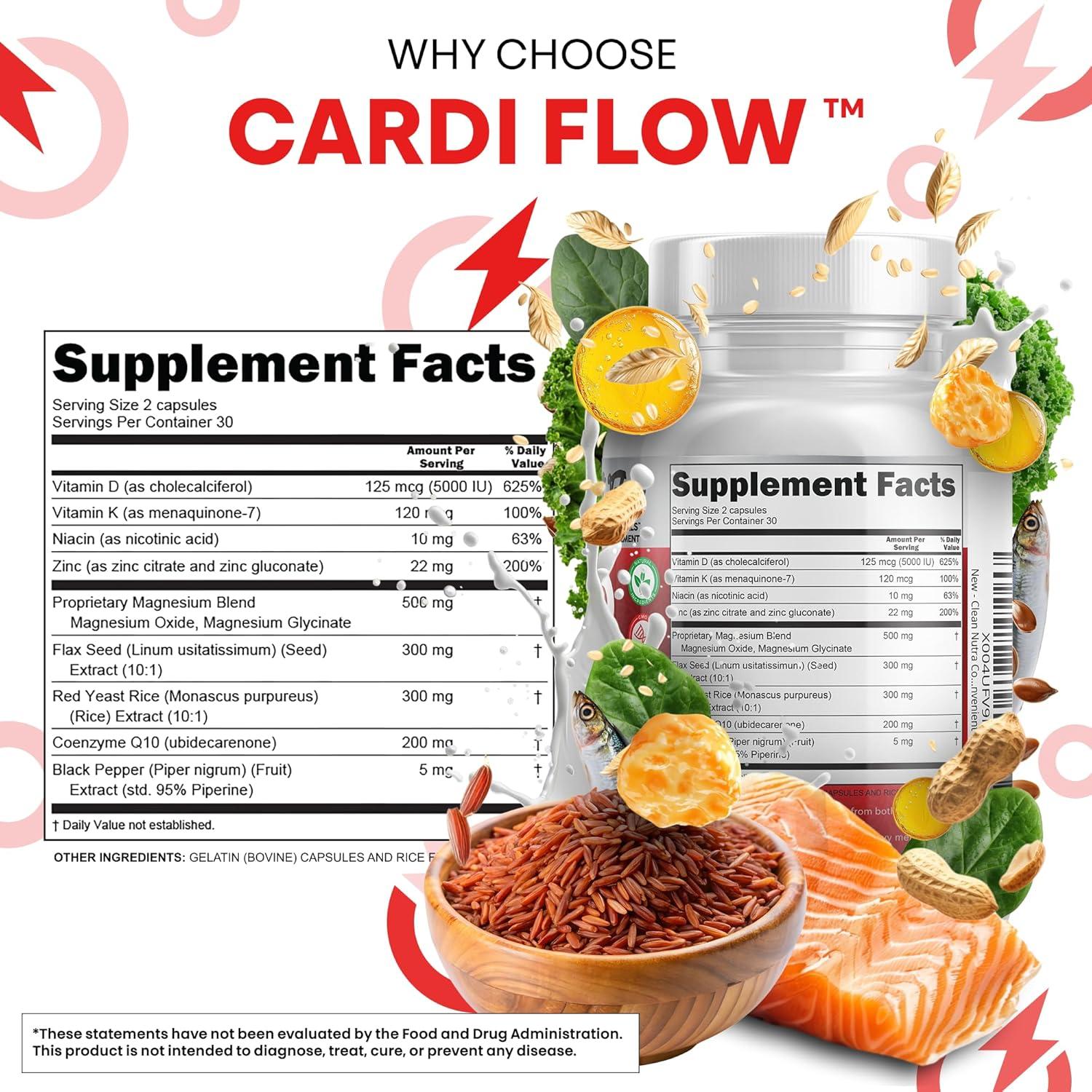 image:imageClean Nutra CoQ10 Red Yeast Rice Magnesium Glycinate Vitamin K2 D3 Niacin Zinc Flax Seed Omega 3 Capsules 60 Count All in One Formula Premium Ingredients Dietary Supplement