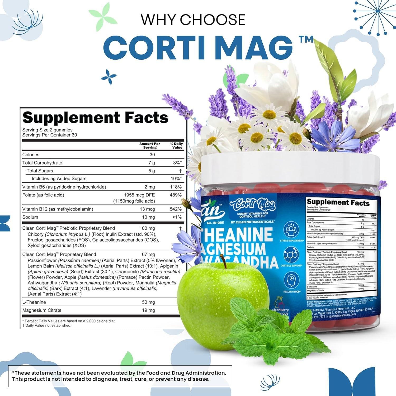 image:imageClean Nutra Cortisol Supplement Gummies LTheanine Magnesium Ashwagandha Apigenin Vitamin B6 Sleep and Calm Support Lavender Chicory Prebiotic Advanced Gummy Formula