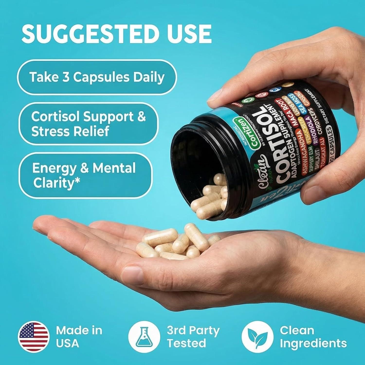 image:imageClean Nutra Cortisol Supplements For Women Maca Root Ashwagandha Cortisol Detox Manager Reducer Slippery Elm Fenugreek Lions Mane Shilajit Rhodiola Sea Moss Tongkat Ali Cordyceps Ginseng Beet Root1